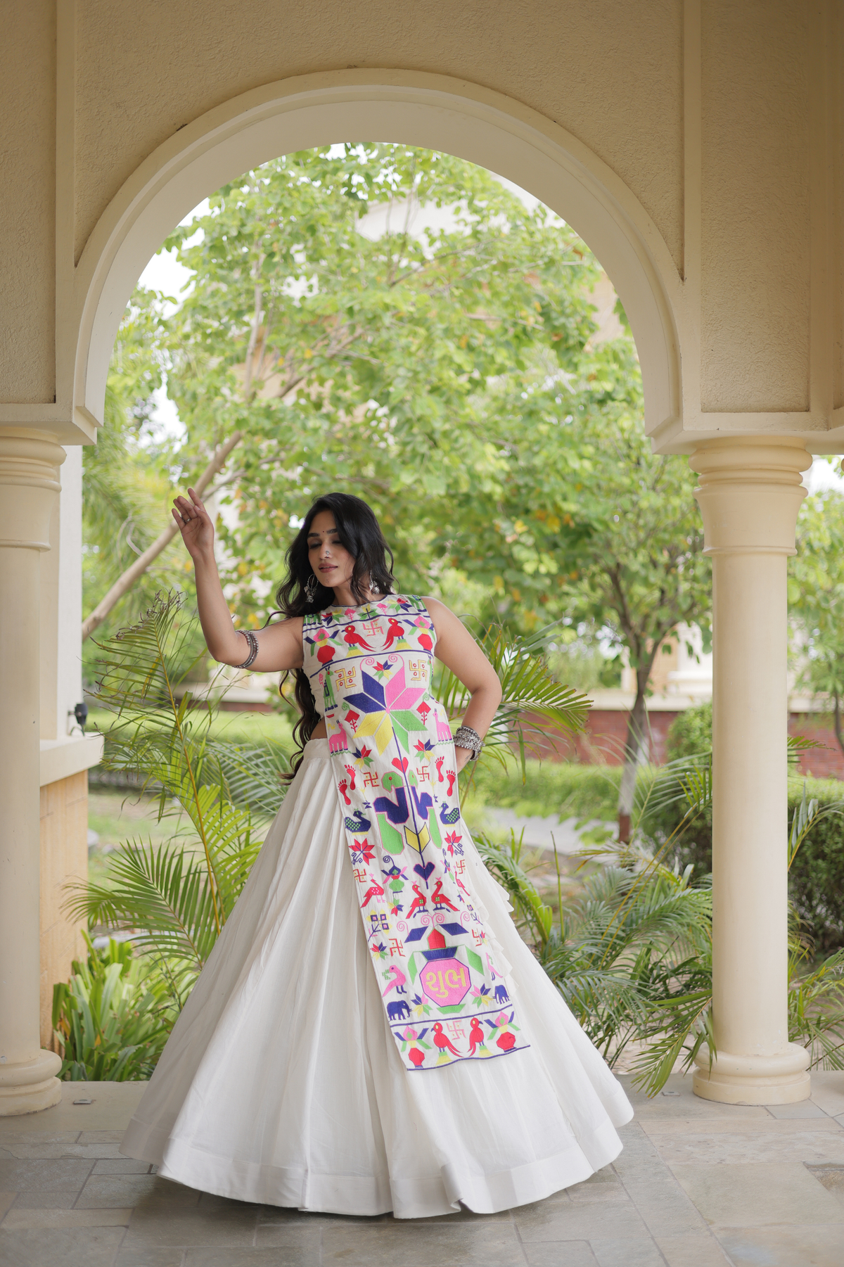 Designer Embroidered Anarkali Kurta with Front Panel & Flared Skirt