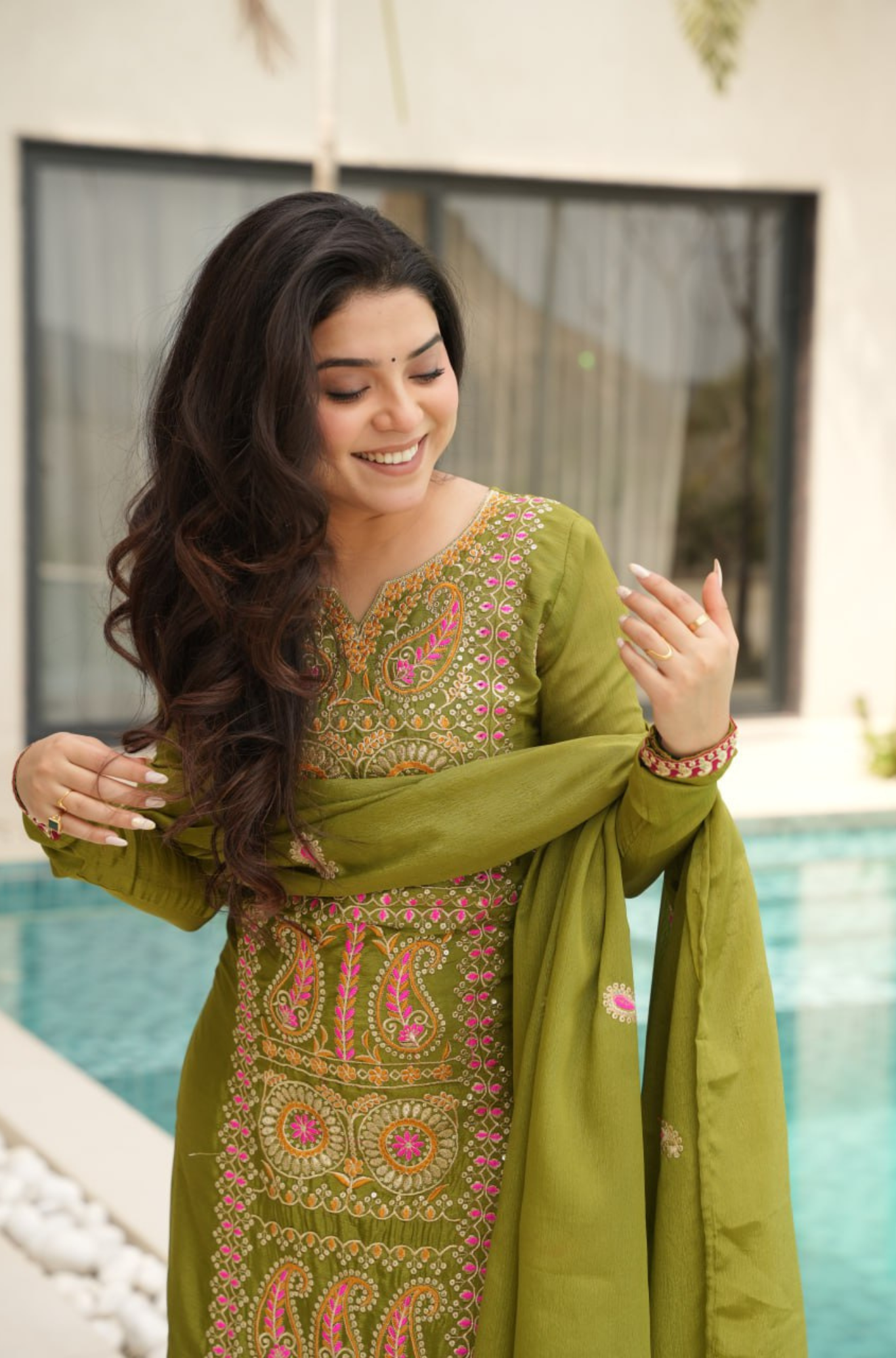Designer Embroidered Kurta Pant Set with Dupatta