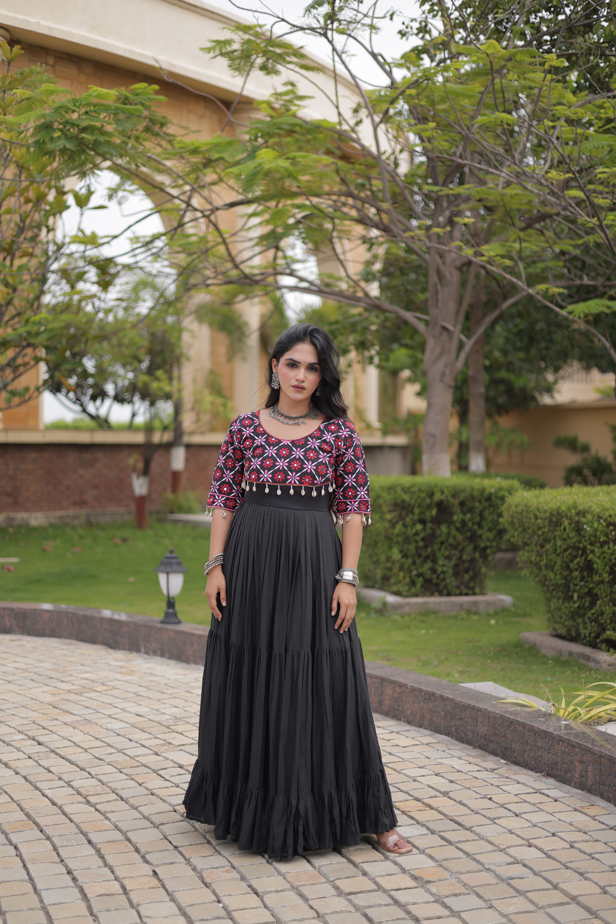Designer Embroidered Yoke Anarkali Gown with Flared Skirt