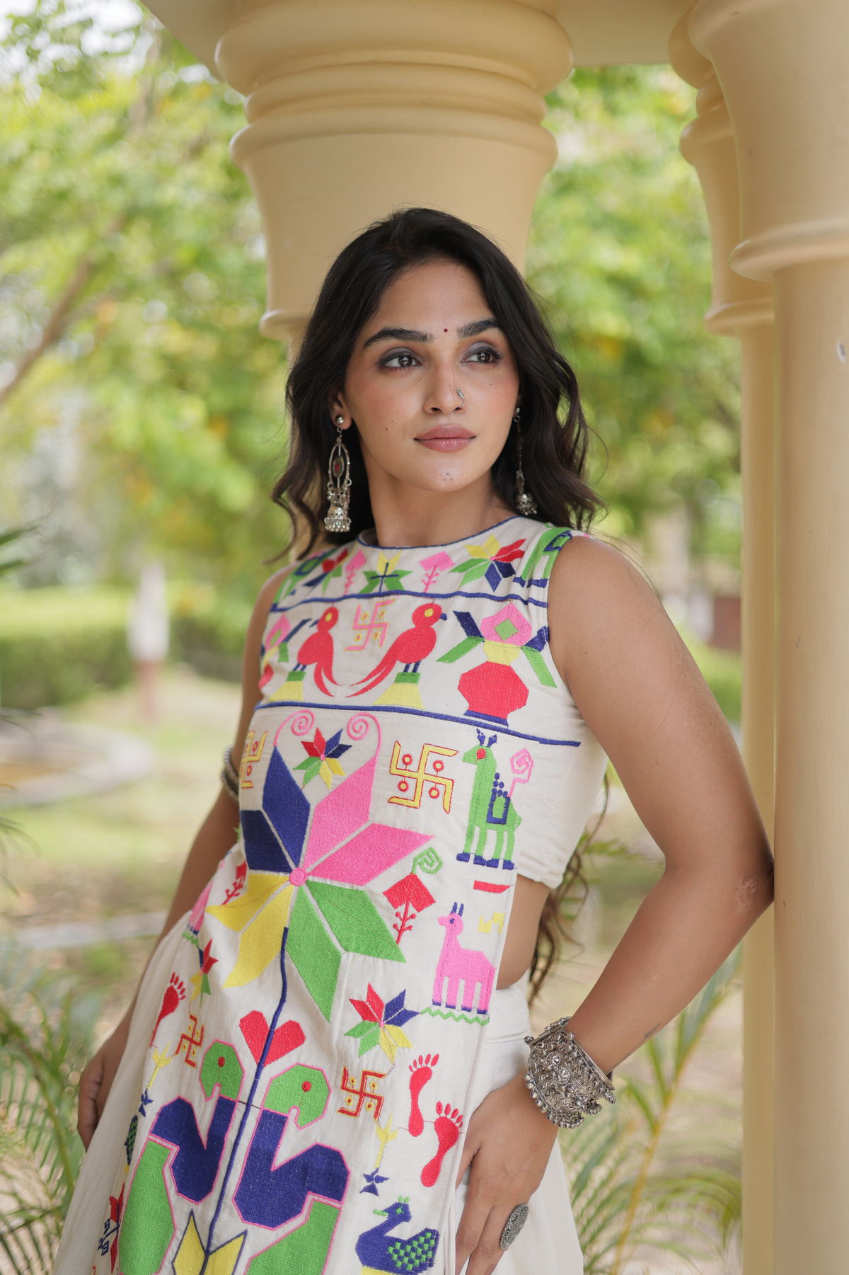 Designer Embroidered Anarkali Kurta with Front Panel & Flared Skirt
