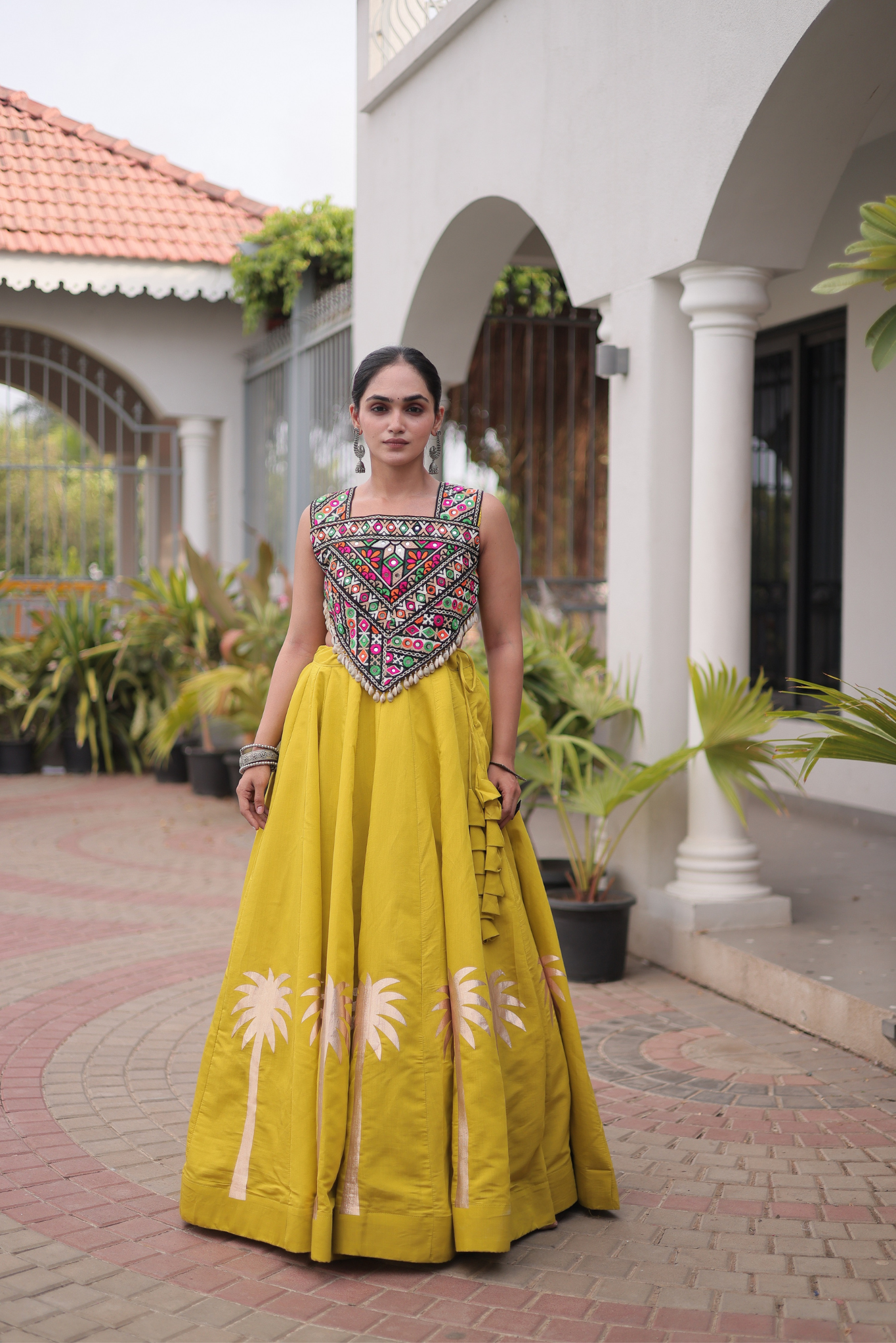 Women's Black Embroidered Lehenga Set with Mirror Work Crop Top | Navratri & Festive Wear