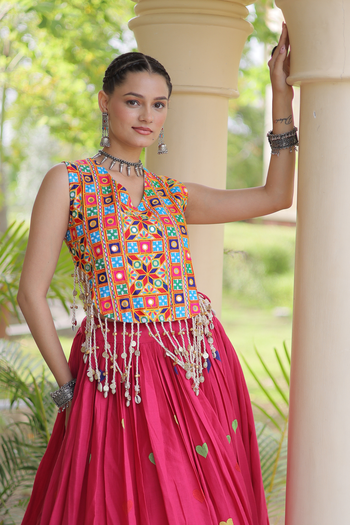Women’s Designer Embroidered Lehenga Choli Set with Colorful Mirror Work & Flared Skirt