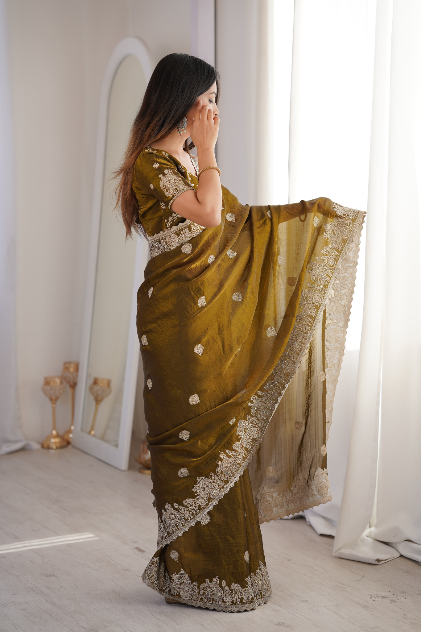Women Designer Organza Saree with Heavy Embroidered Border