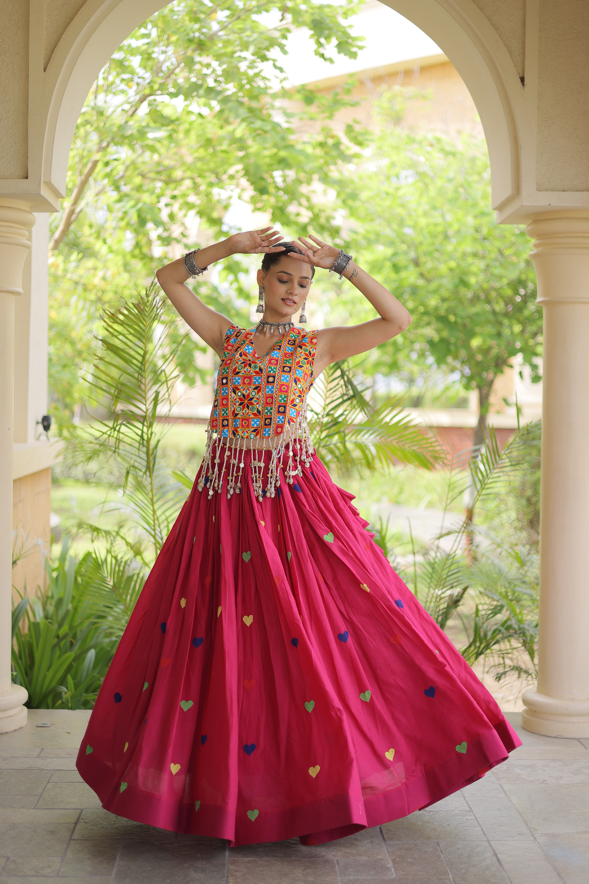 Women’s Designer Embroidered Lehenga Choli Set with Colorful Mirror Work & Flared Skirt