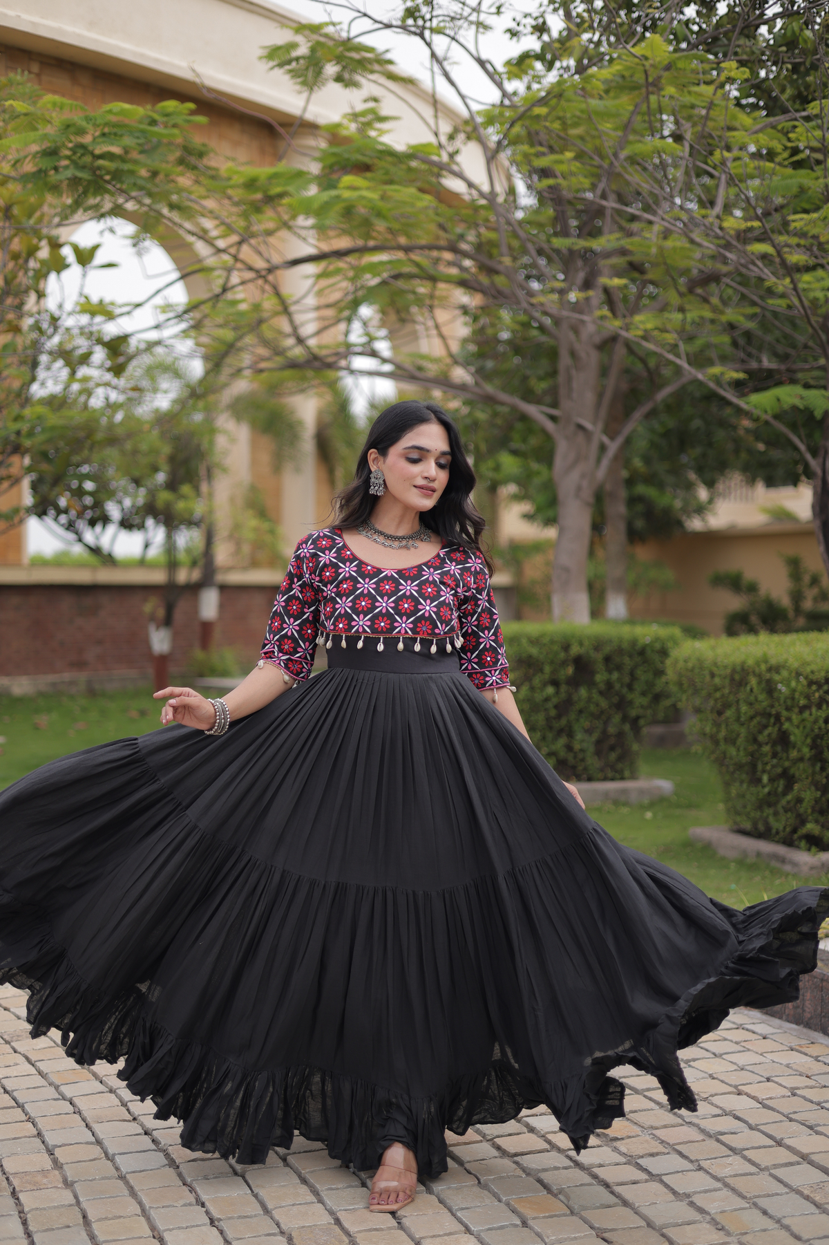 Designer Embroidered Yoke Anarkali Gown with Flared Skirt