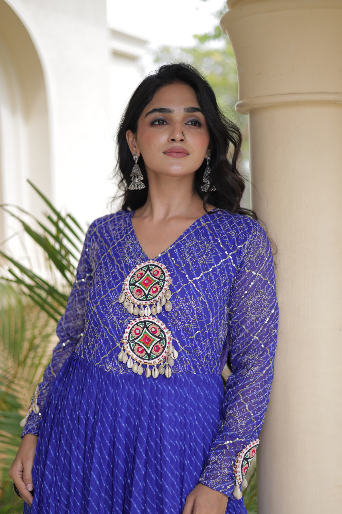 Navratri Special Bandhani Anarkali Gown with Mirror Work & Traditional Embroidered Yoke