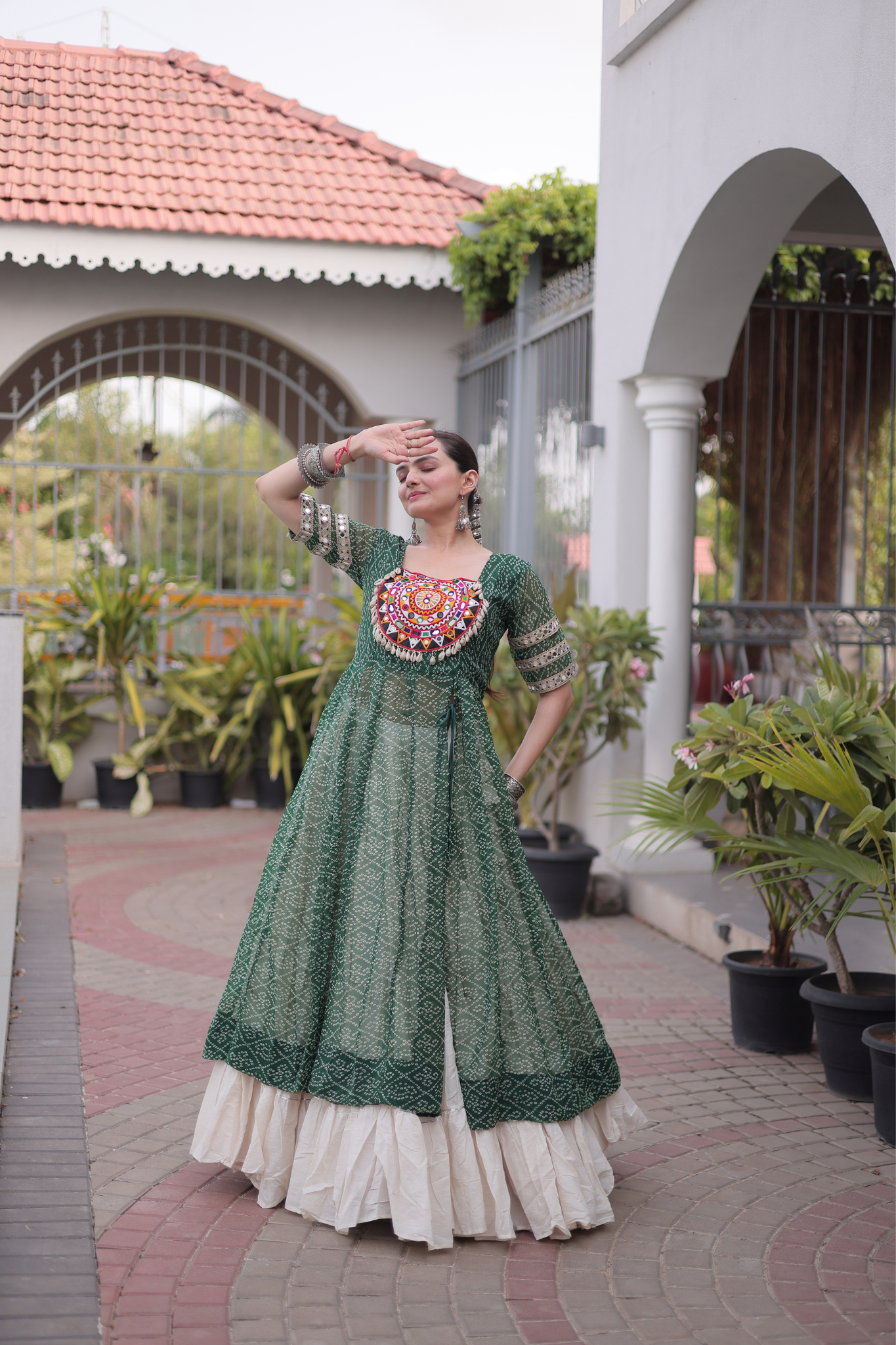 Women's Printed Anarkali Gown with Sharara | Traditional Ethnic Party Wear