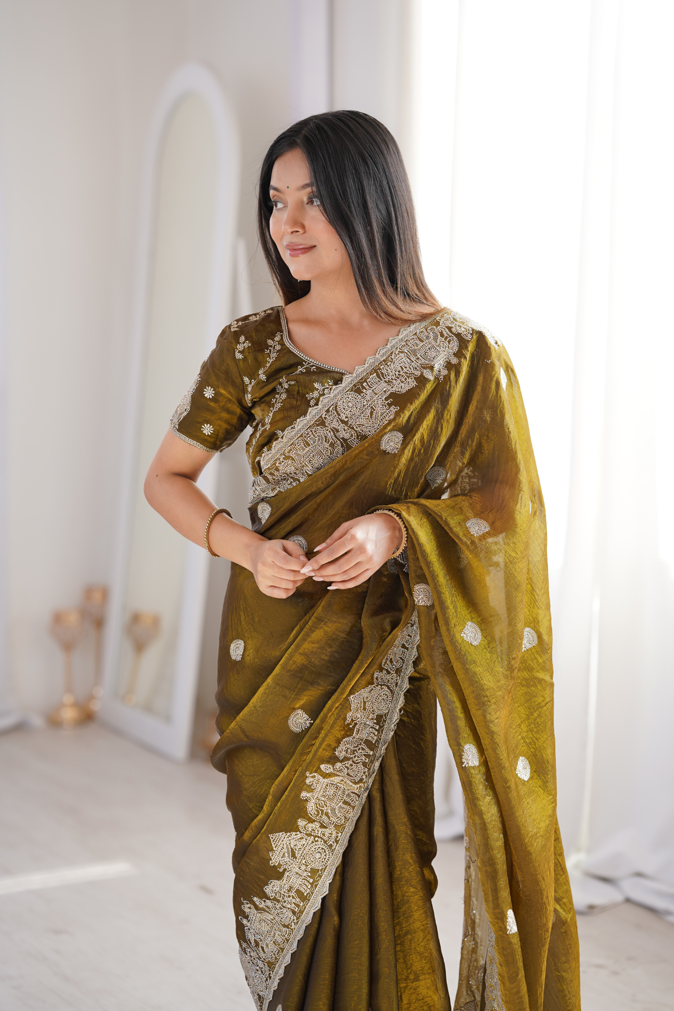Women Designer Organza Saree with Heavy Embroidered Border
