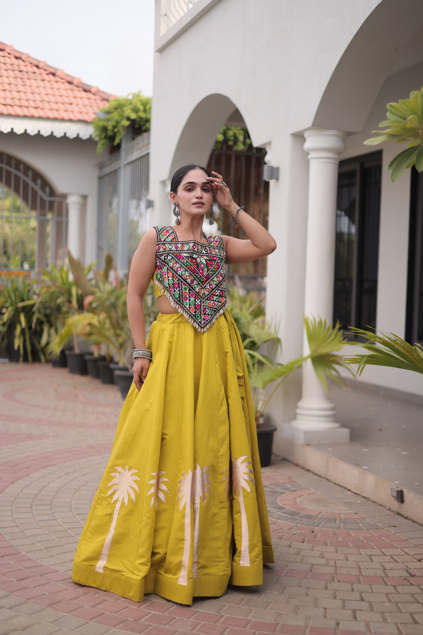 Women's Black Embroidered Lehenga Set with Mirror Work Crop Top | Navratri & Festive Wear