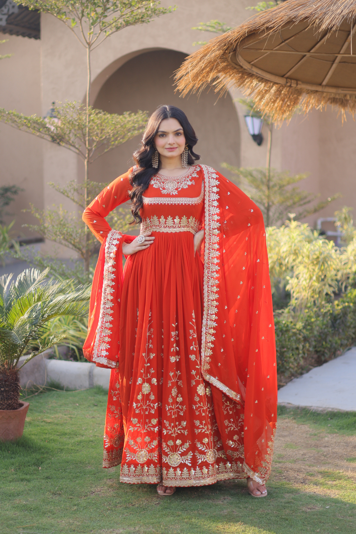 Women's Embroidered Anarkali Gown Set with Dupatta