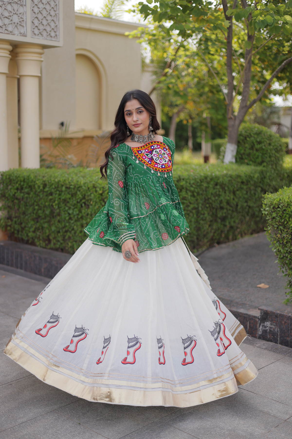 Designer Printed Anarkali Kurti with Embroidered Yoke & Flared Skirt