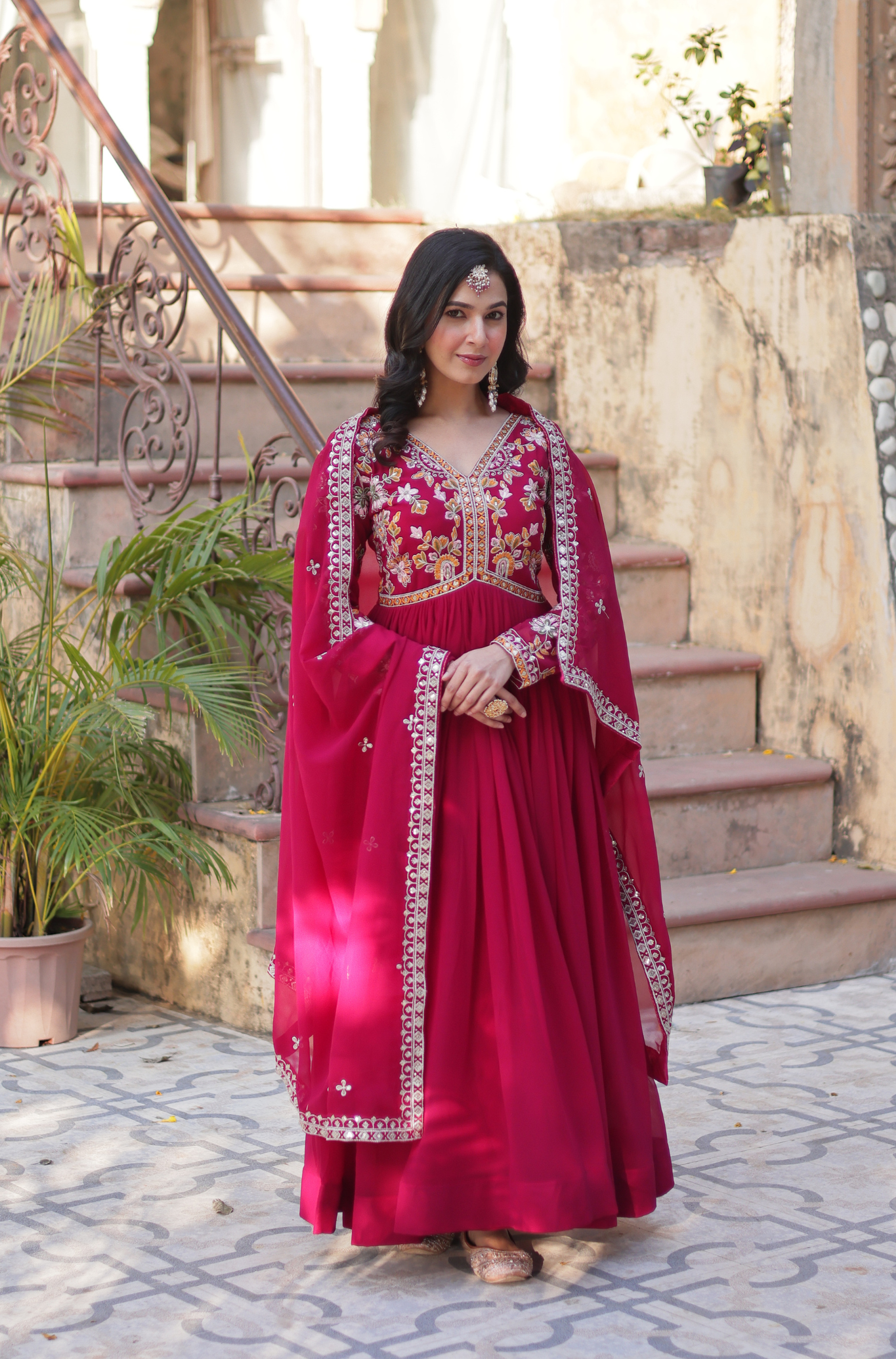 Women Embroidered Anarkali Gown Set with Dupatta