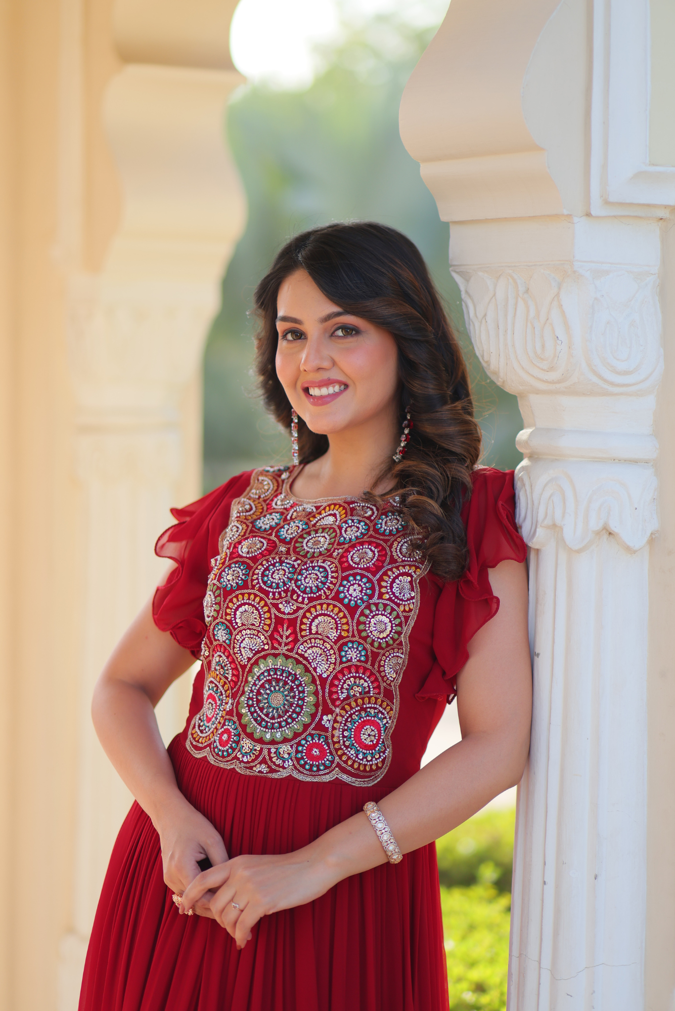 Women's Maroon Embroidered Anarkali Gown