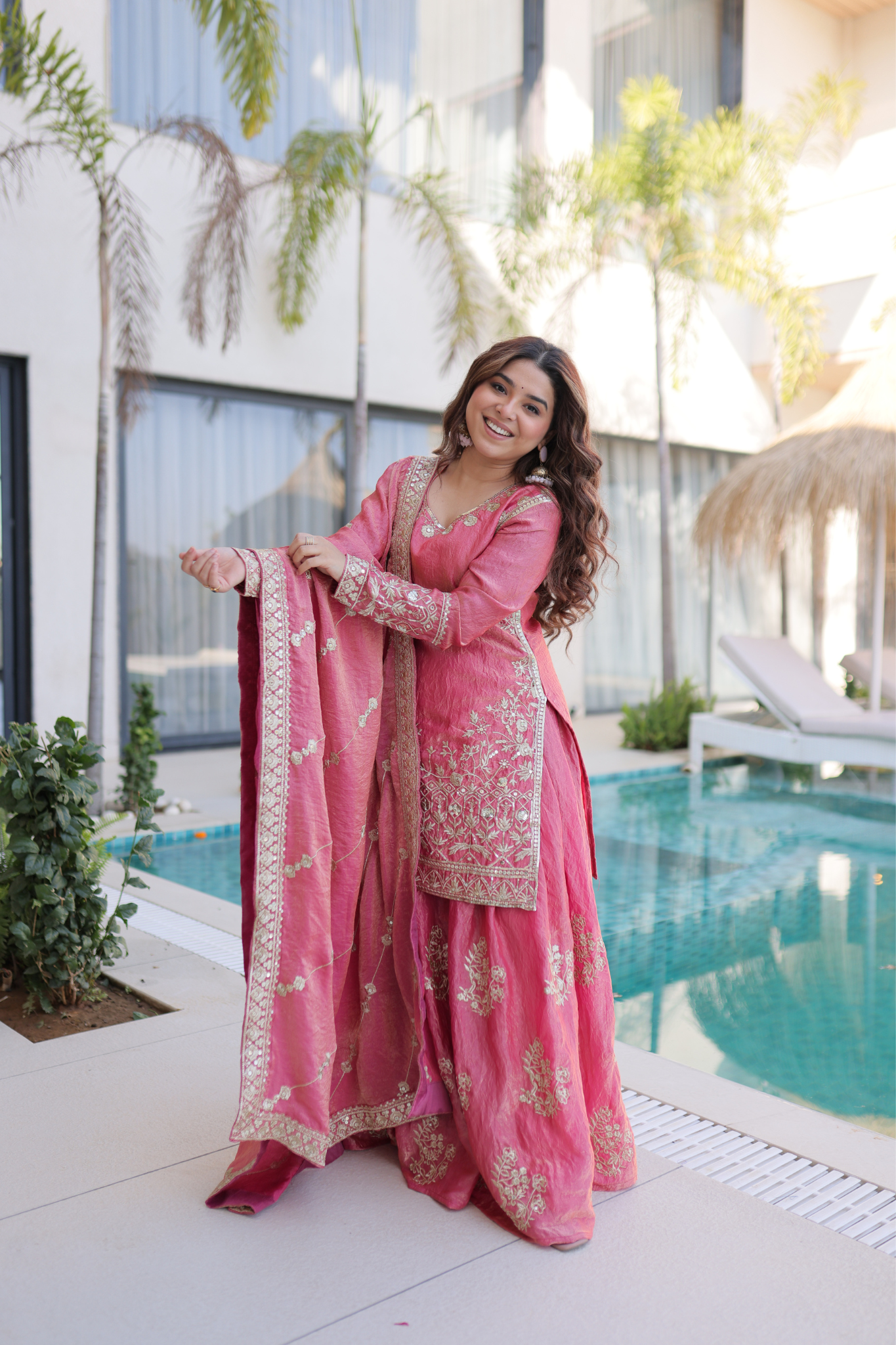 Women Embroidered Kurta Sharara Set with Dupatta
