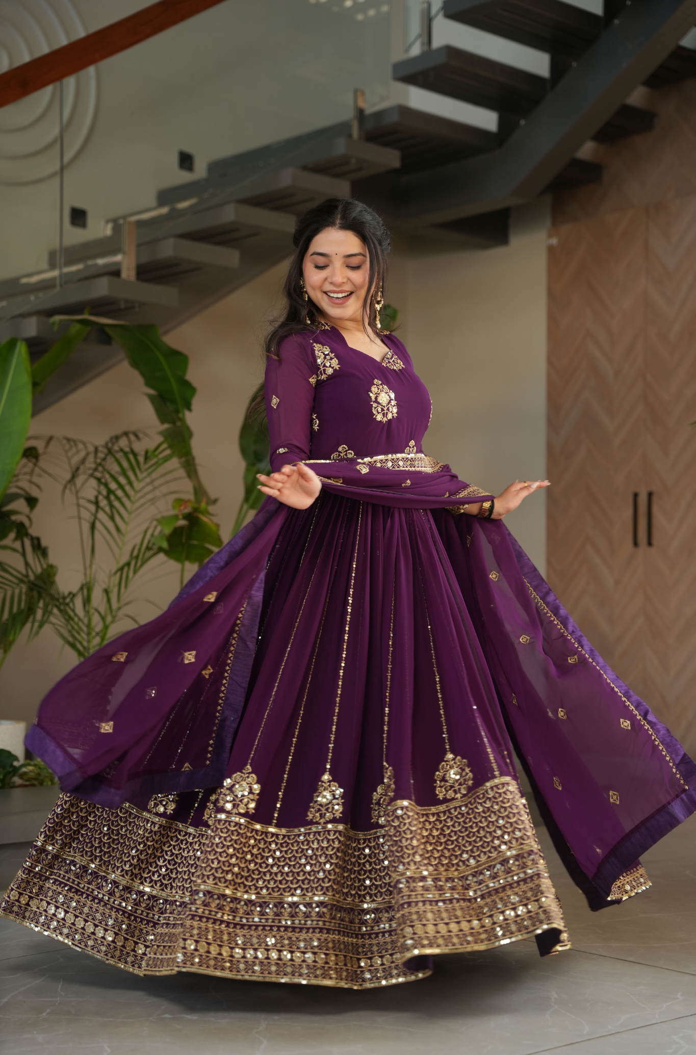 Women's Embroidered Anarkali Gown with Dupatta
