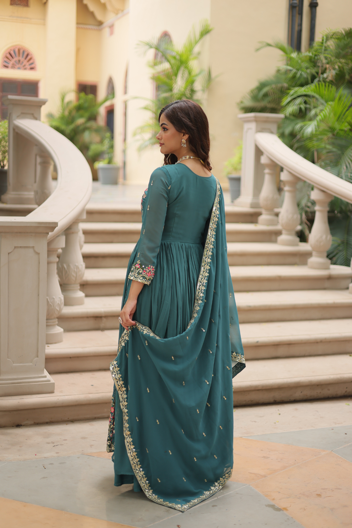 Women's Designer Floral Embroidered Anarkali Gown with Dupatta