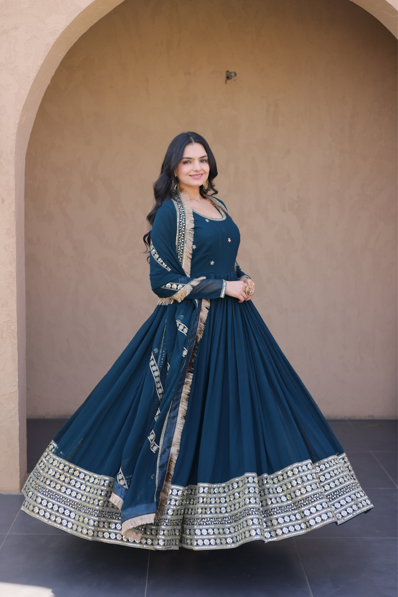 Women's Embroidered Anarkali Gown with Dupatta