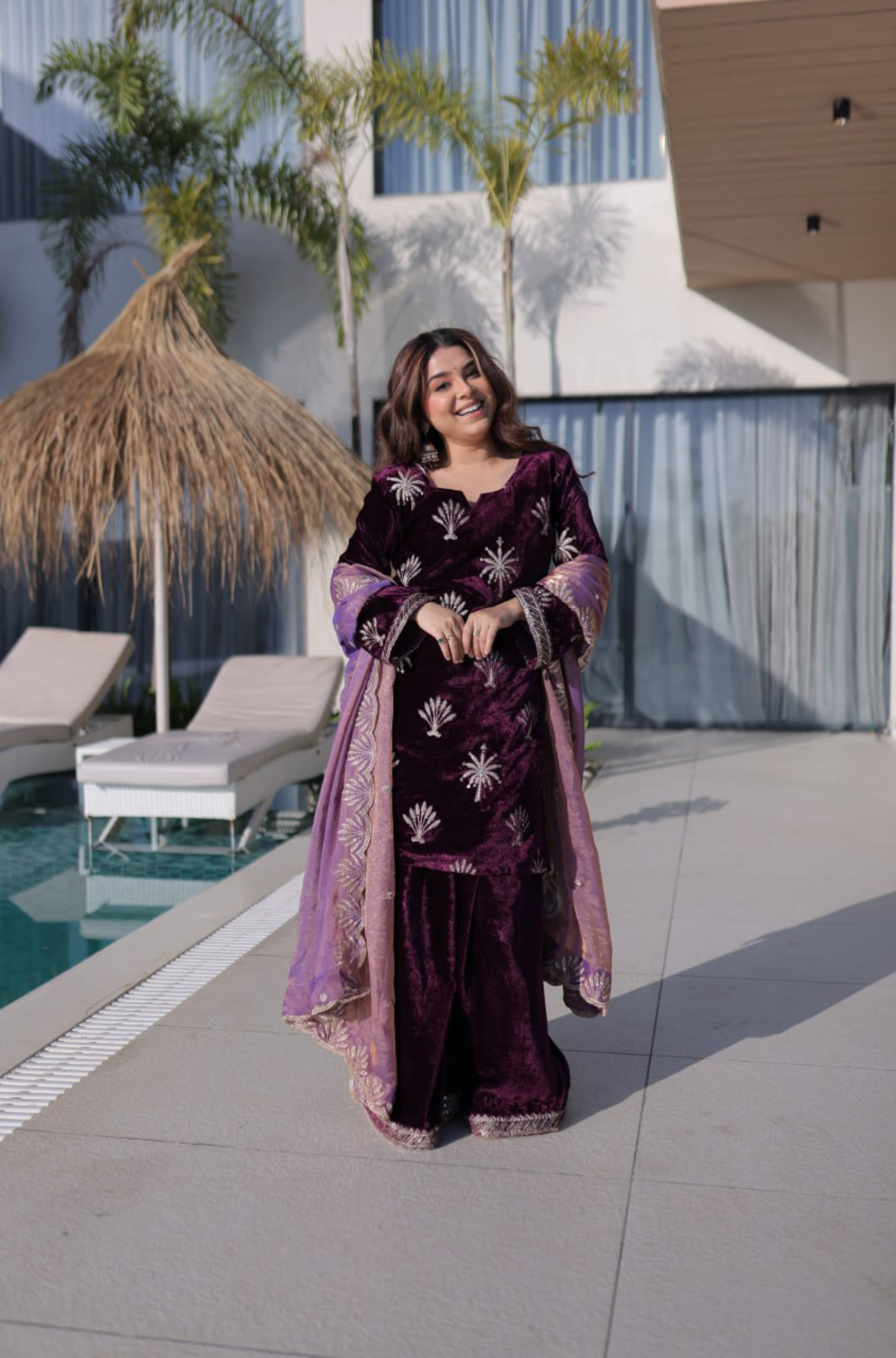 Premium Velvet Kurta Palazzo Set with Embroidered Dupatta for Women