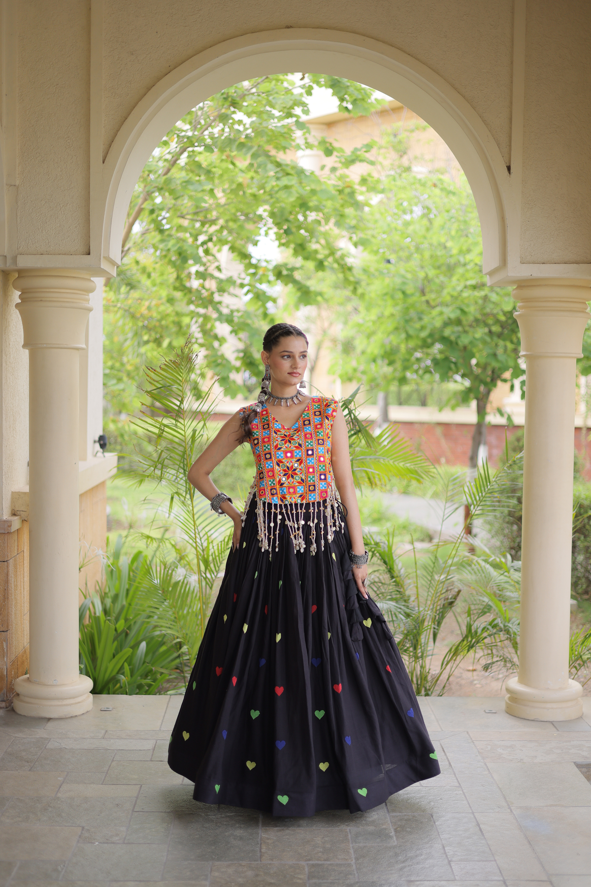 Women’s Designer Embroidered Lehenga Choli Set with Colorful Mirror Work & Flared Skirt