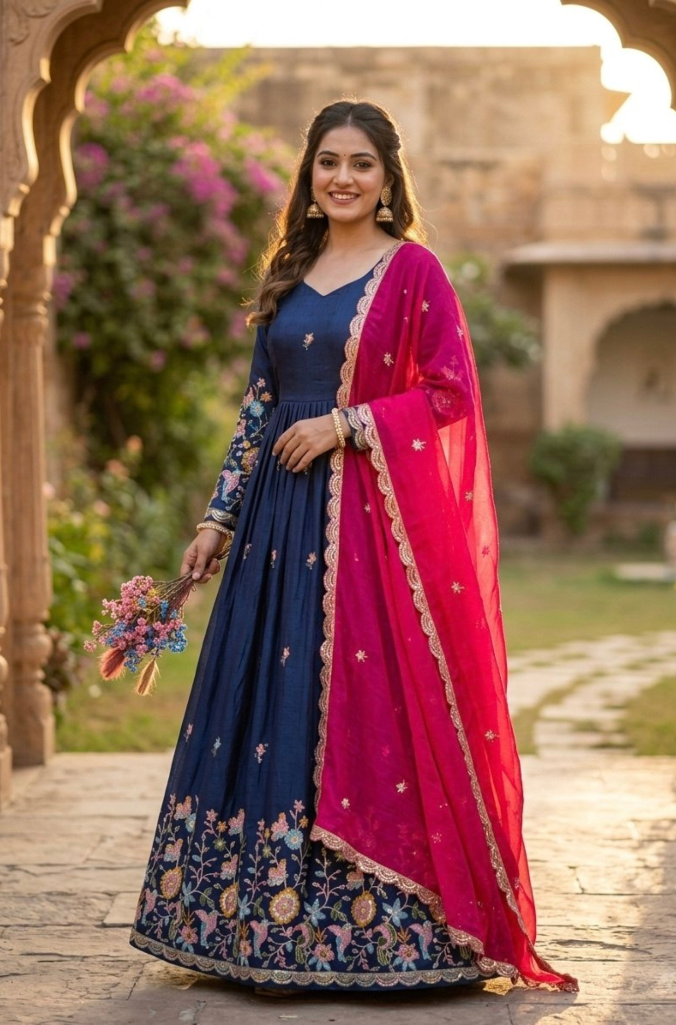 Women Designer Heavy Sequins & Embroidered Anarkali Gown Set With Dupatta