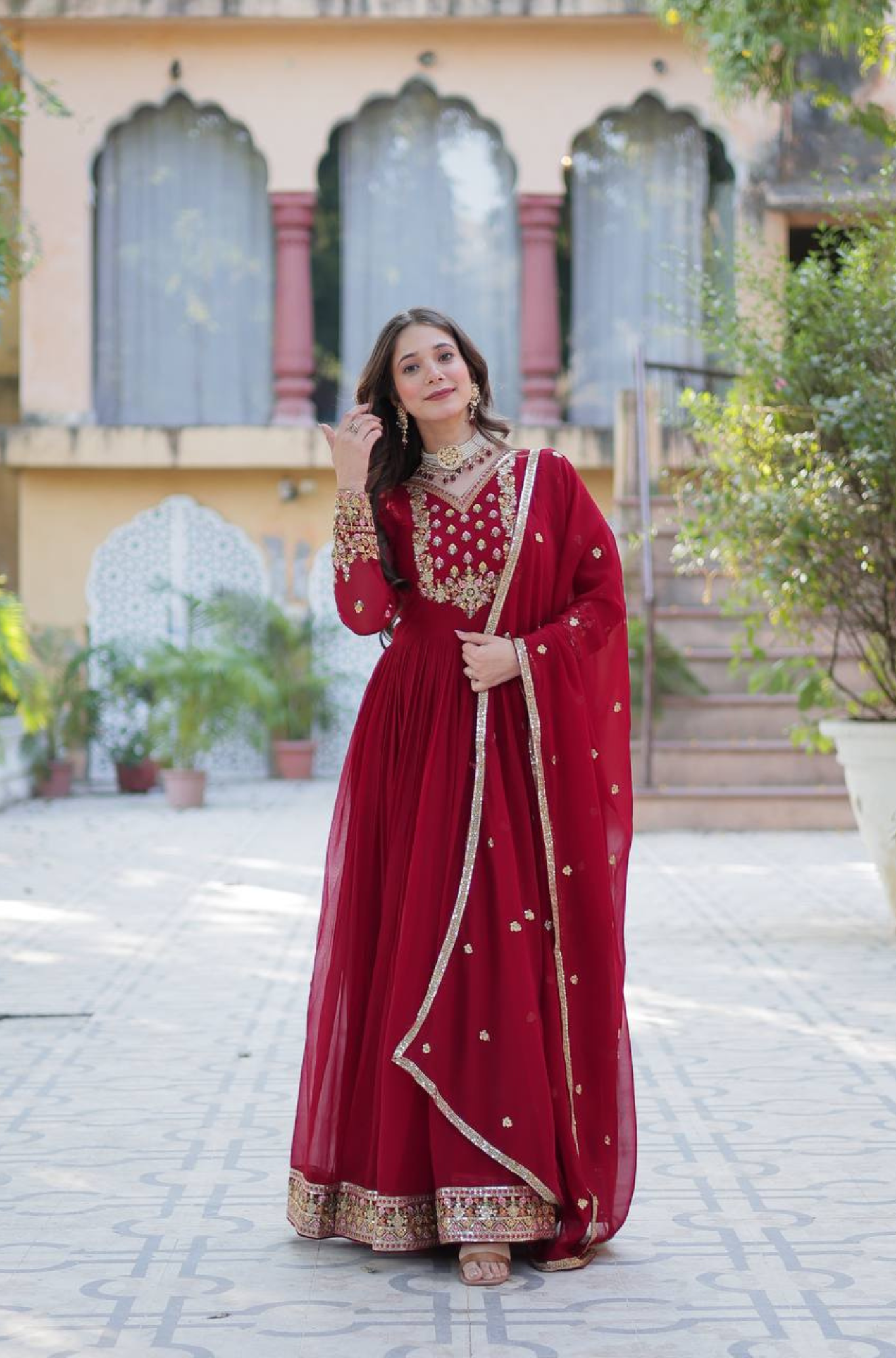 Women's Embroidered Anarkali Gown Set with Dupatta