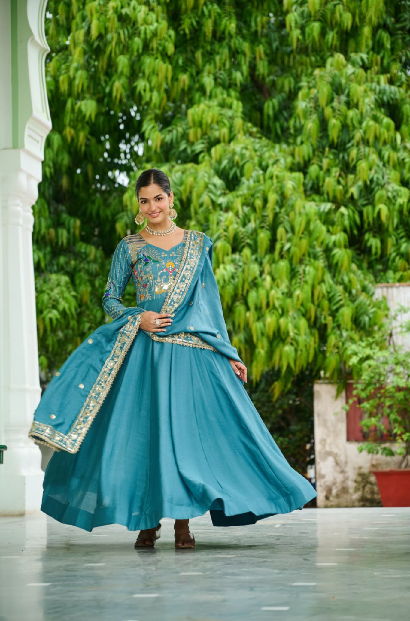 Women's Embroidered Anarkali Gown with Dupatta