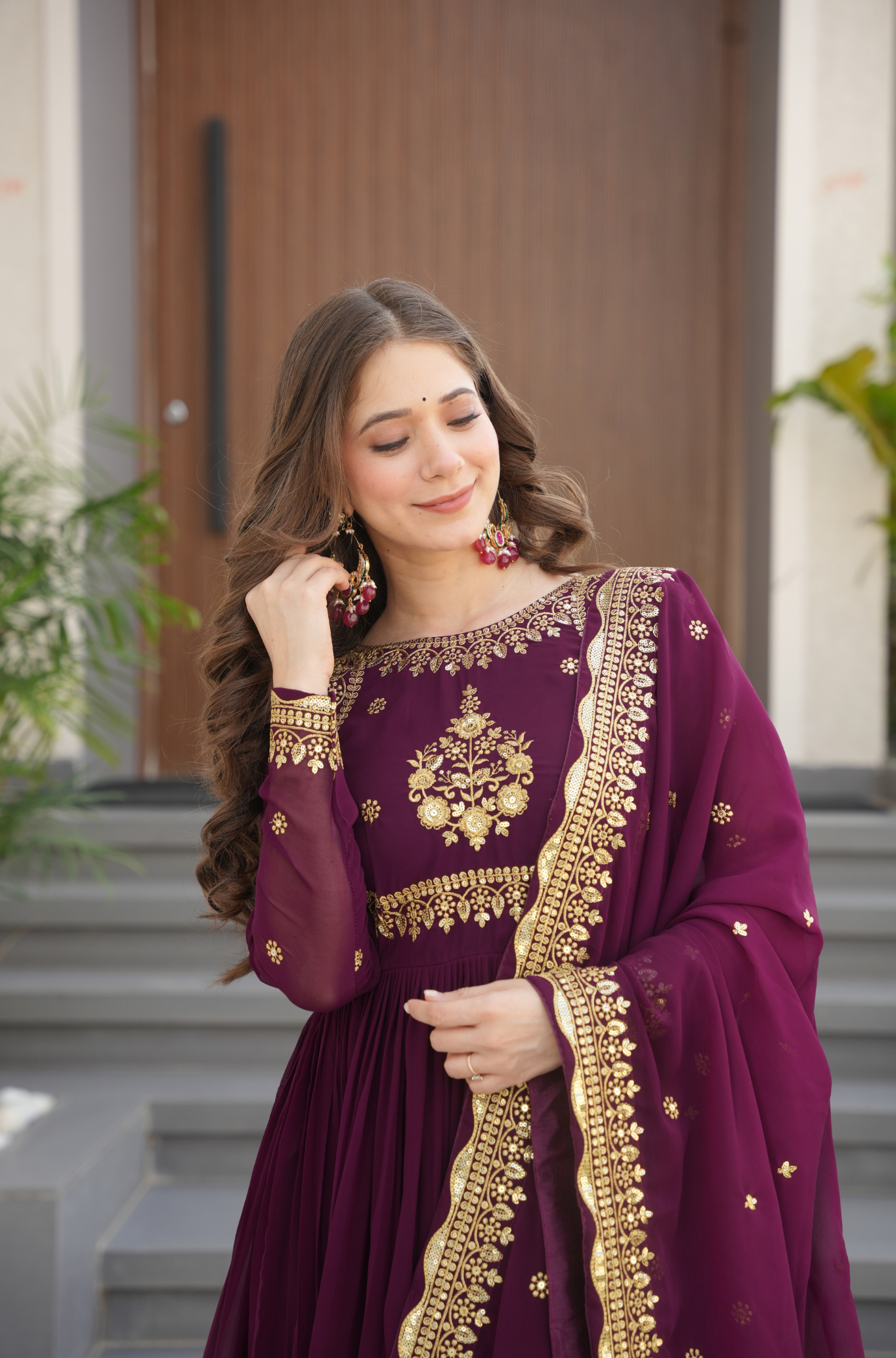 Women Embroidered Anarkali Gown with Dupatta