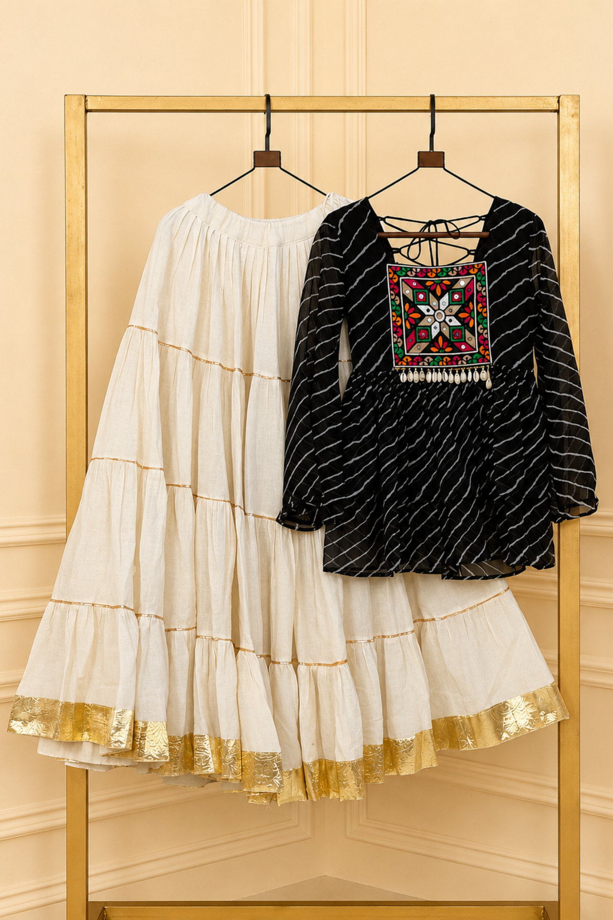 Women’s Ethnic Skirt Top Set with Bandhani Print & Kutchi Embroidery | Festive Wear