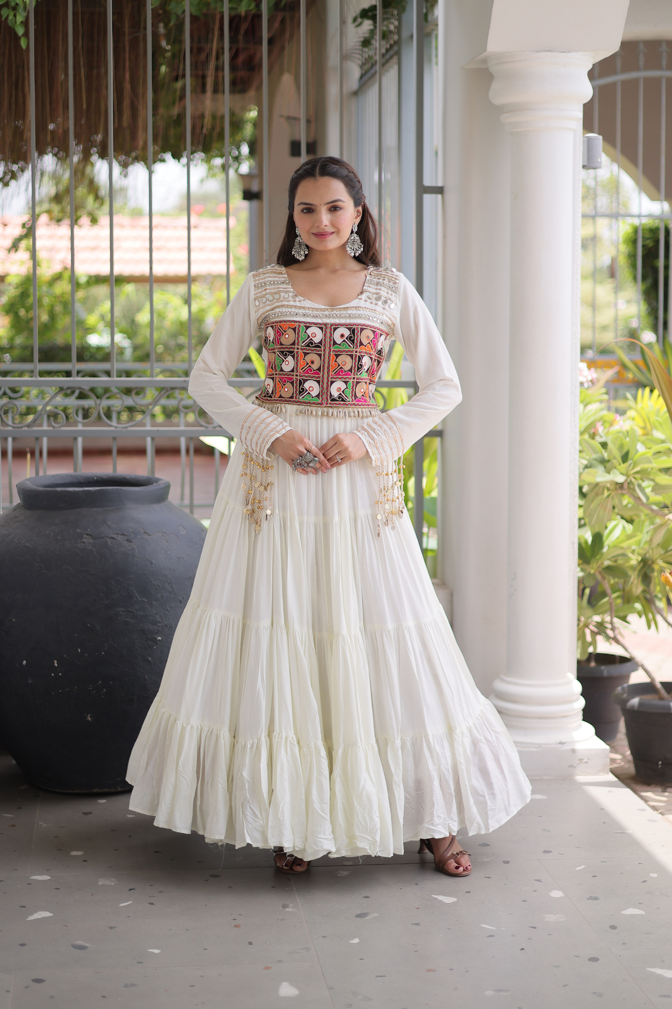 Women's Designer Kutchi Gamthi Embroidered Anarkali Gown