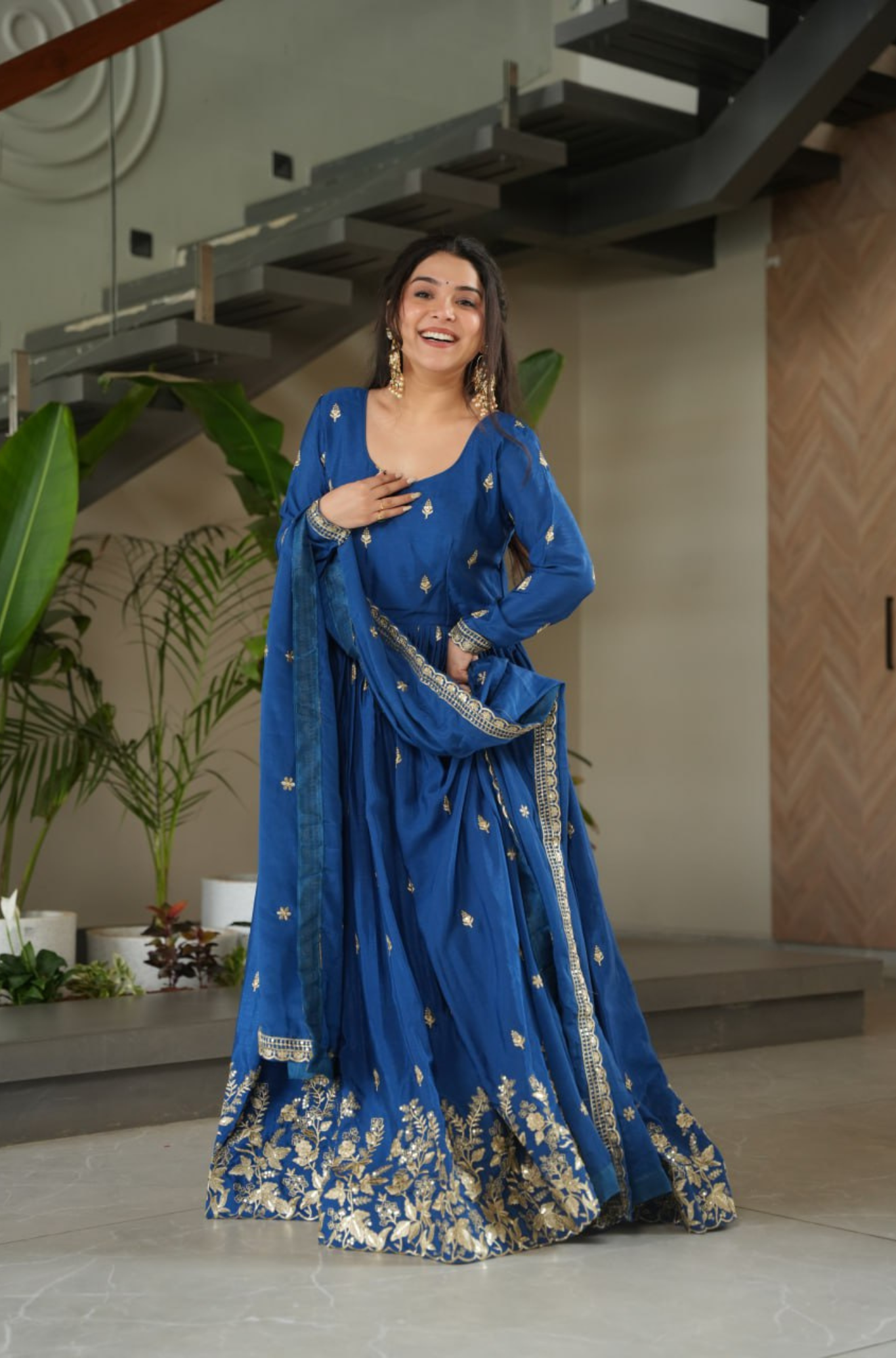 Women Traditional Embroidered Anarkali Gown Set With Designer Dupatta