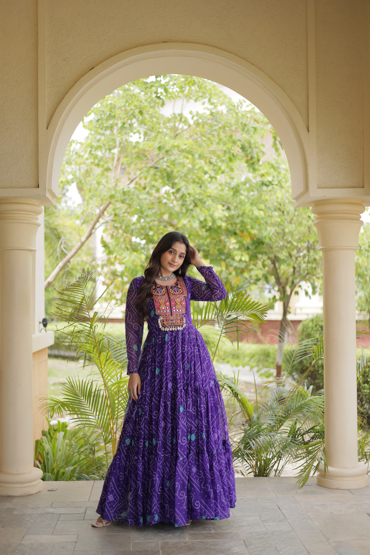 Designer Printed Anarkali Kurti with Embroidered Yoke & Flared Skirt