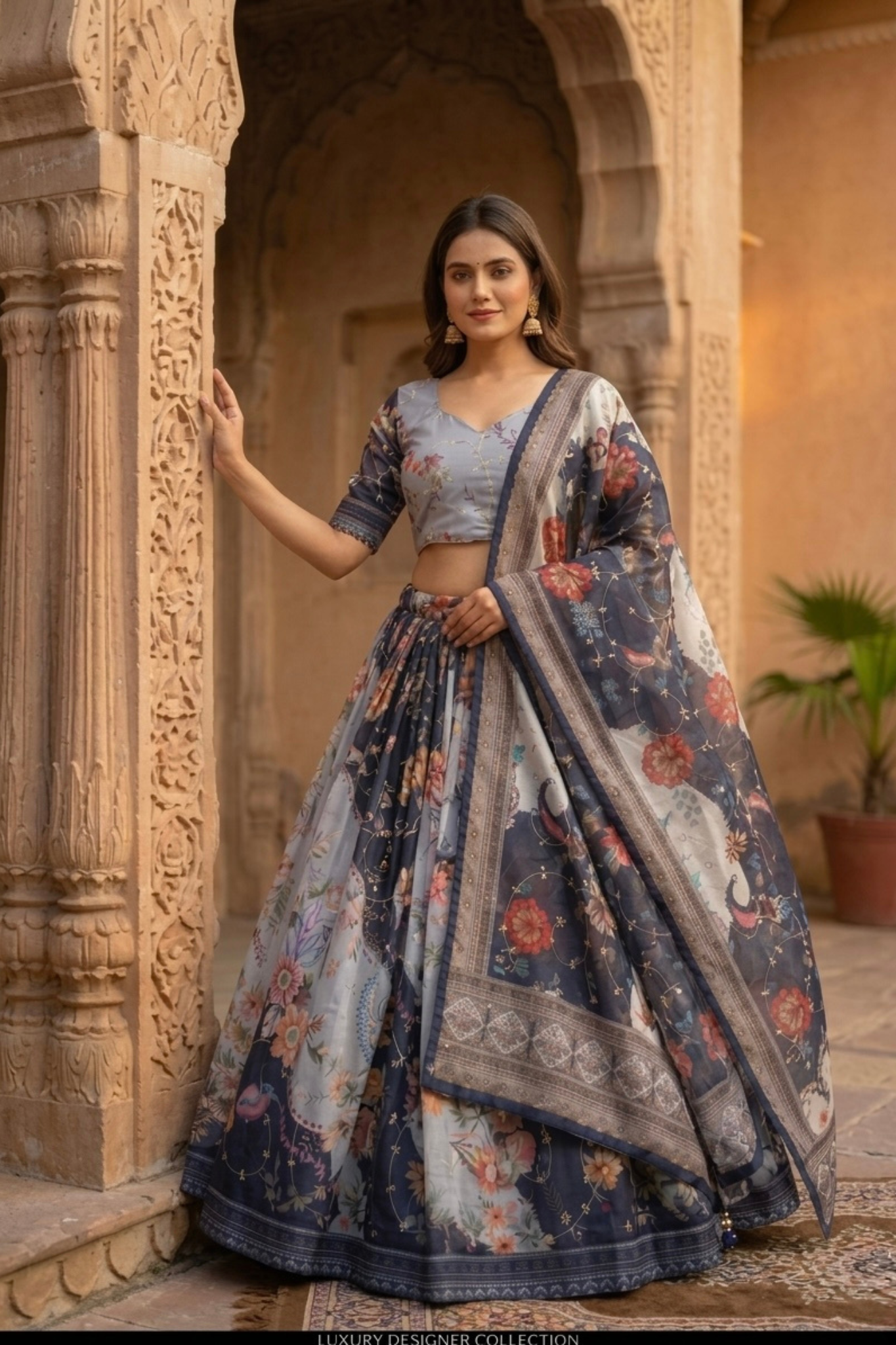 Premium Floral Printed Organza Lehenga Choli with Dupatta