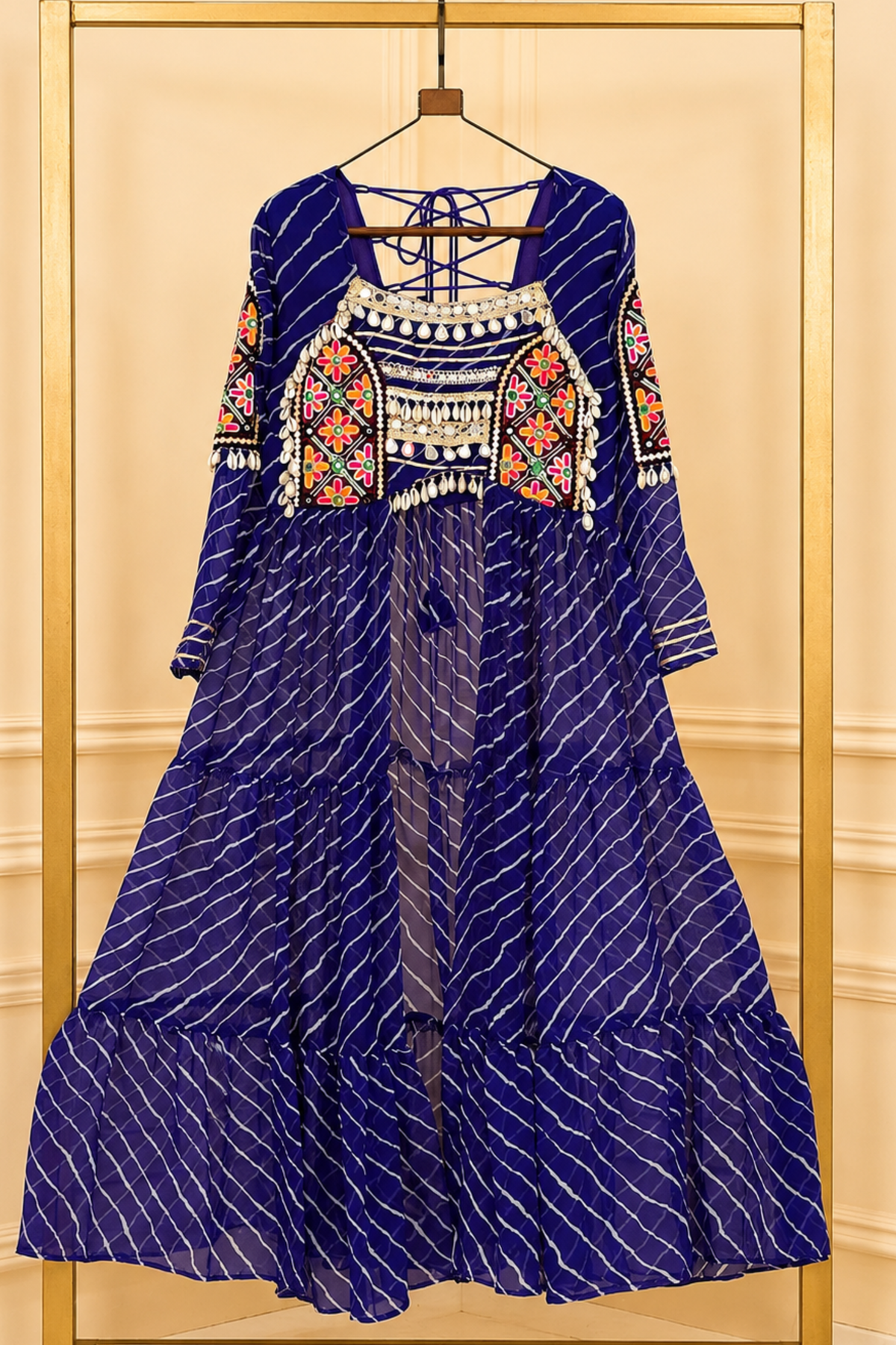 Women’s Ethnic Anarkali Gown with Bandhani Print & Embroidered Kutchi Work | Festive Wear