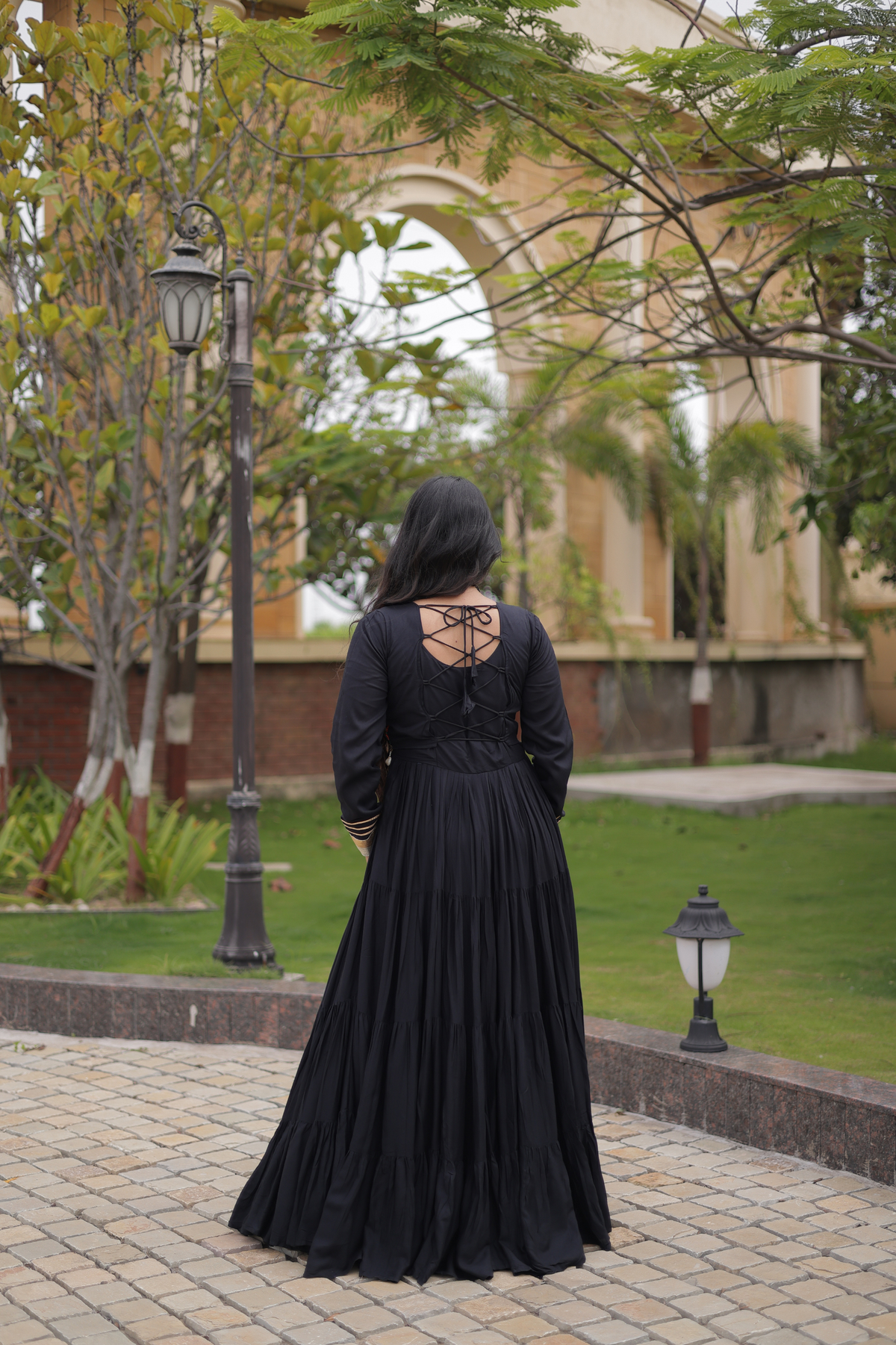 Designer Embroidered Koti Gown with Mirror Work & Flared Skirt