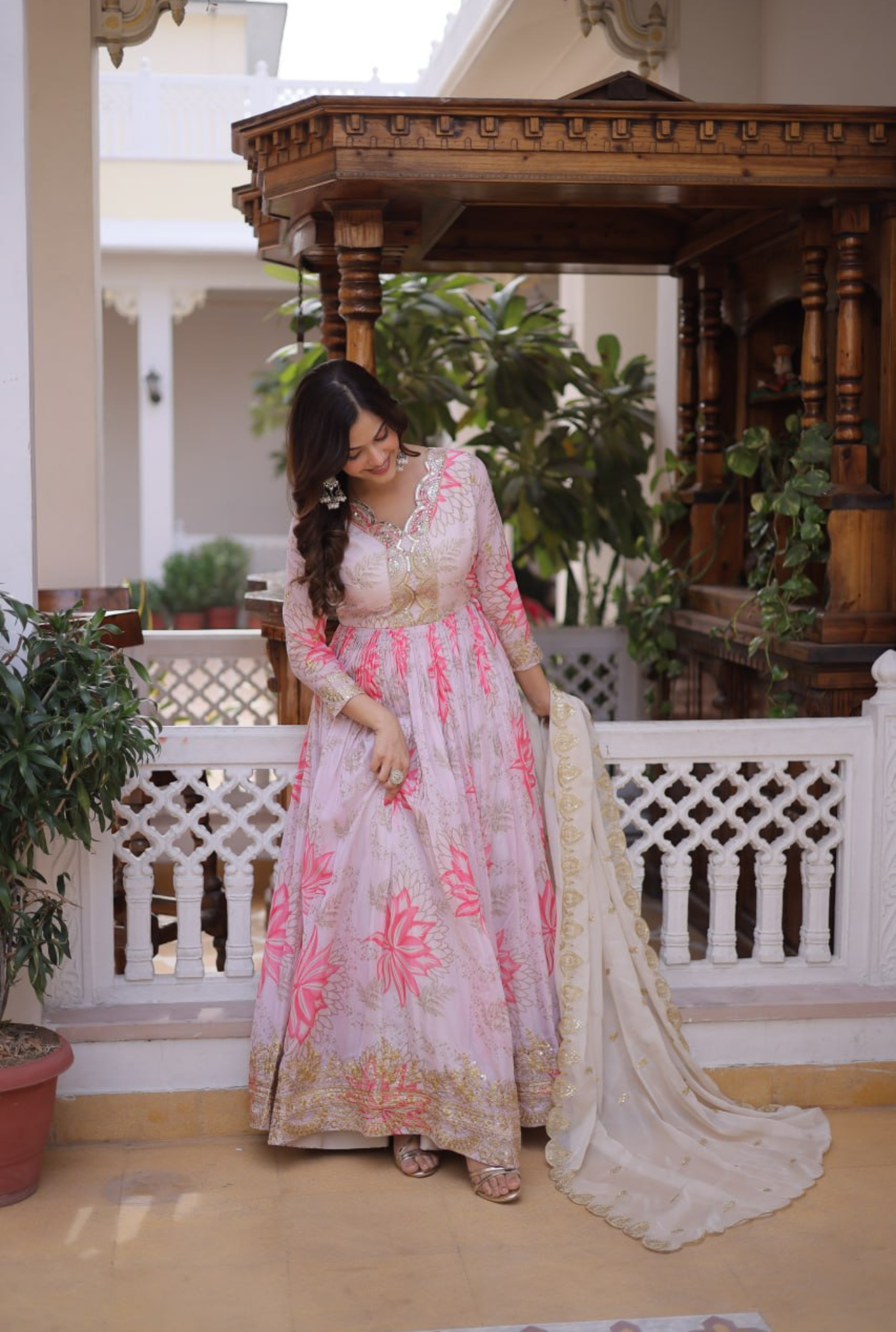 Women Floral Printed Anarkali Gown with Dupatta
