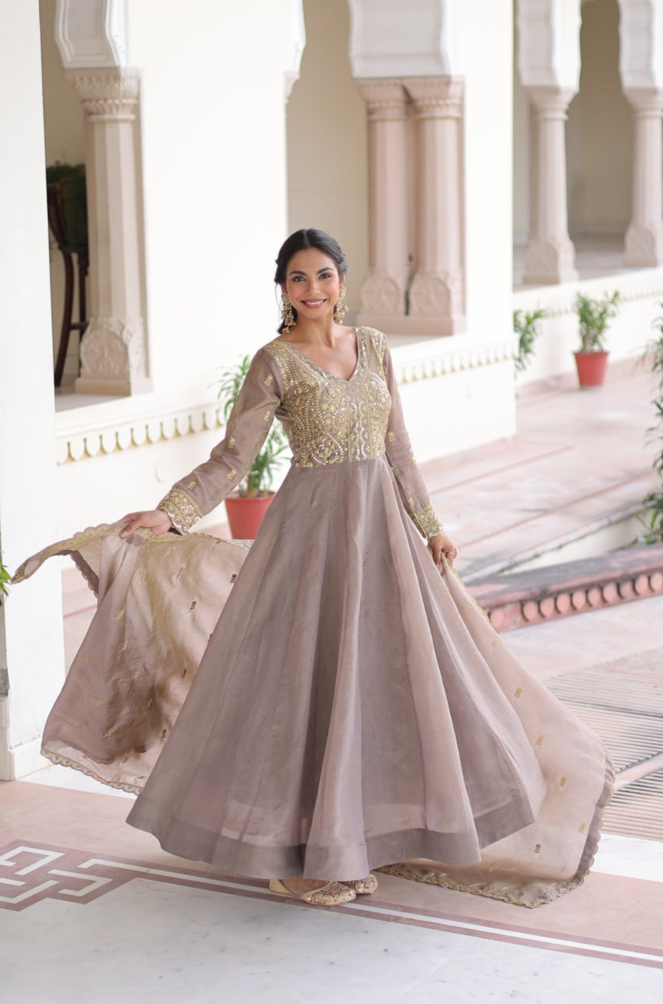 Women's Embroidered Anarkali Gown Set with Dupatta