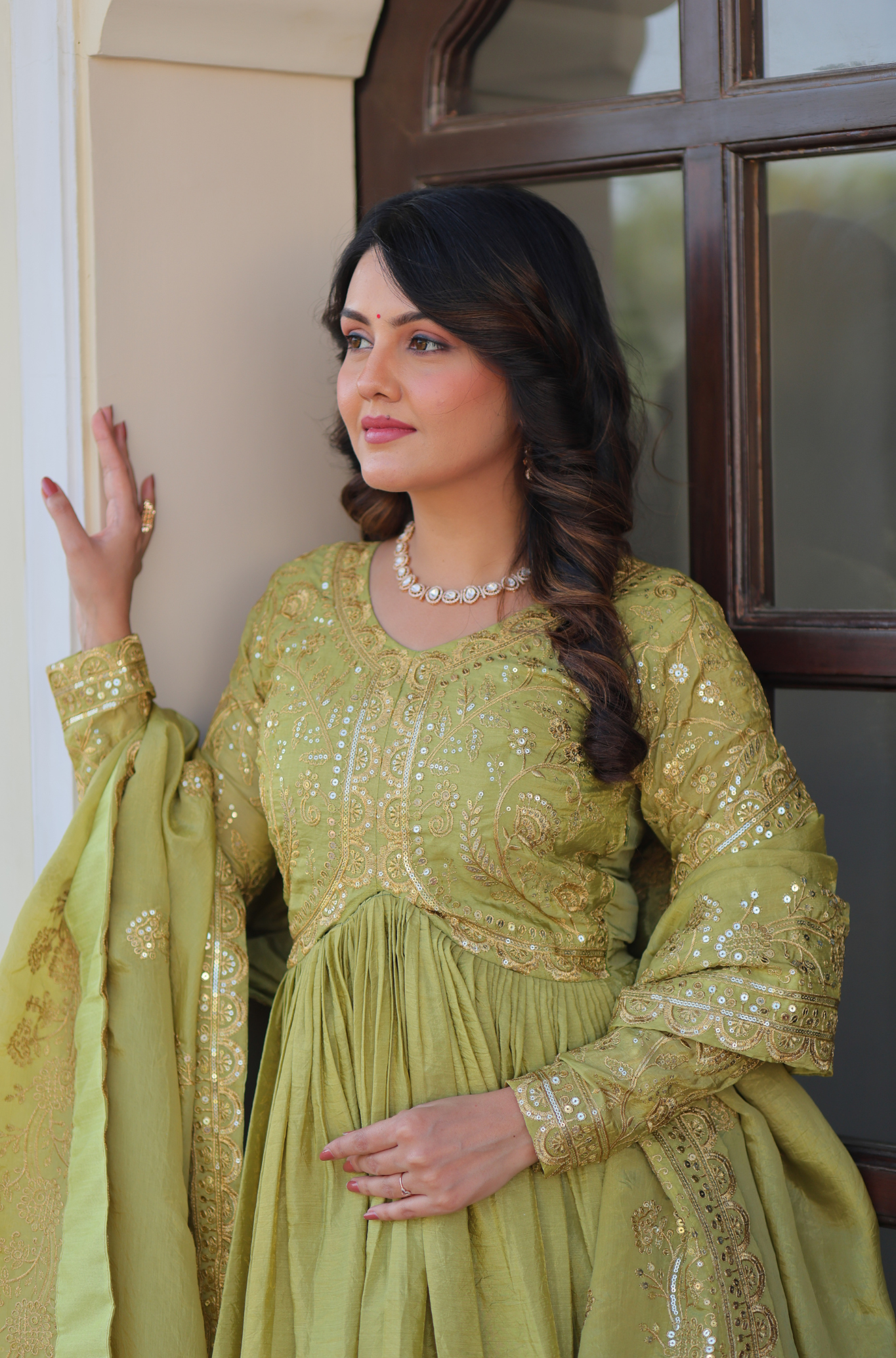 Women Embroidered Anarkali Gown with Dupatta