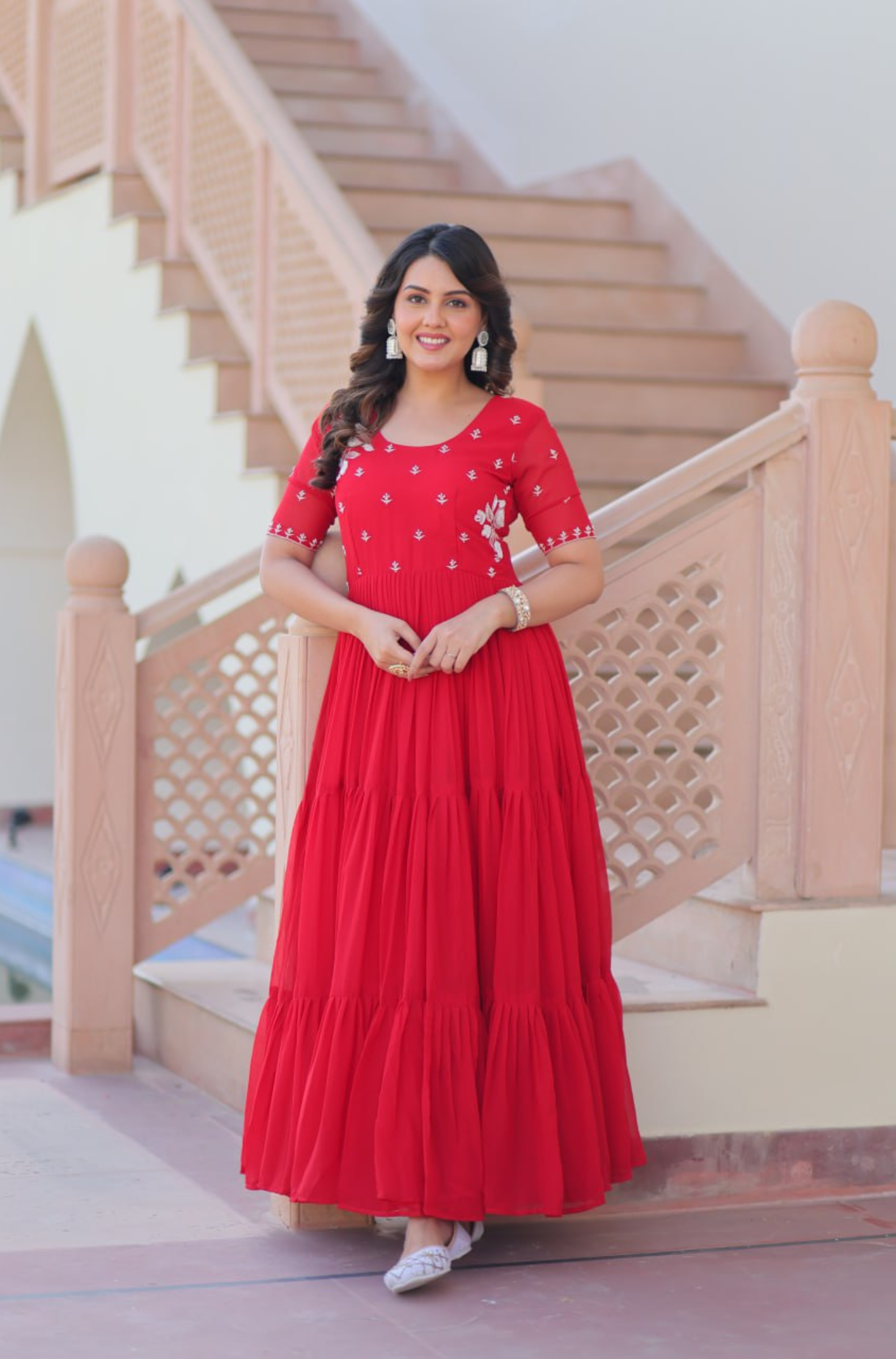 Women's Embroidered Anarkali Gown with Dupatta