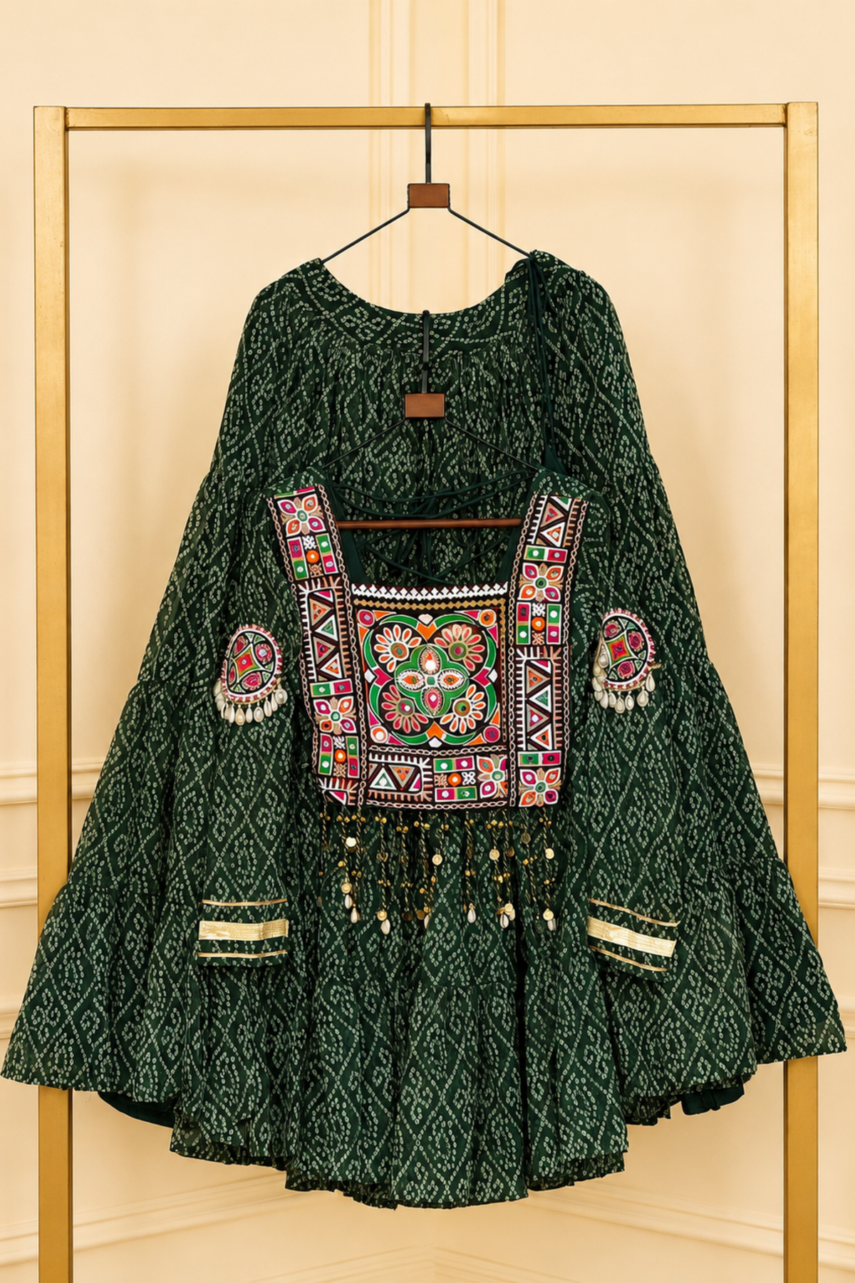 Women’s Designer Bandhani Lehenga Choli Set | Embroidered Ethnic Wear for Navratri & Garba