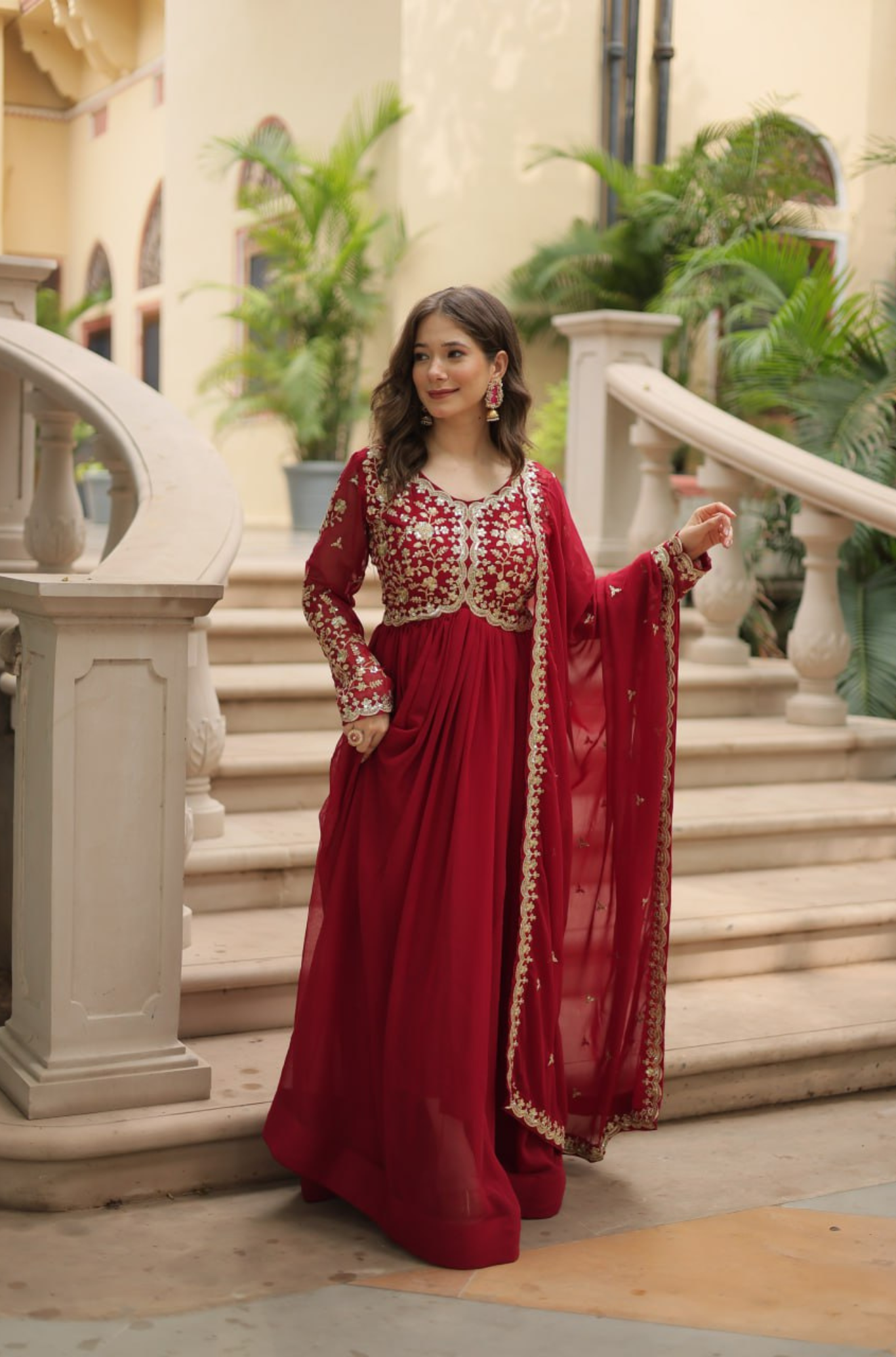 Women's Embroidered Anarkali Gown with Dupatta