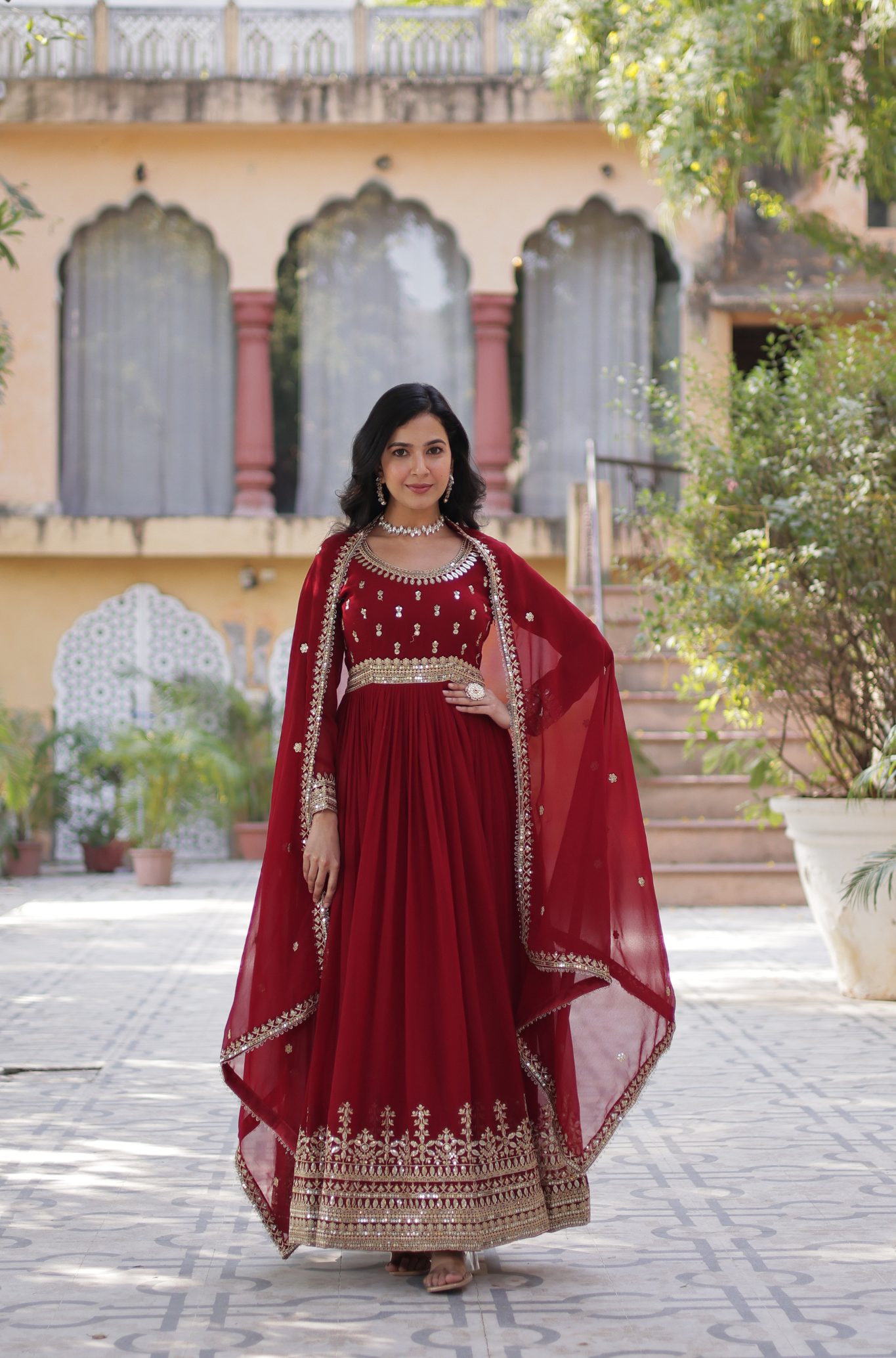 Women Embroidered Anarkali Gown with Dupatta