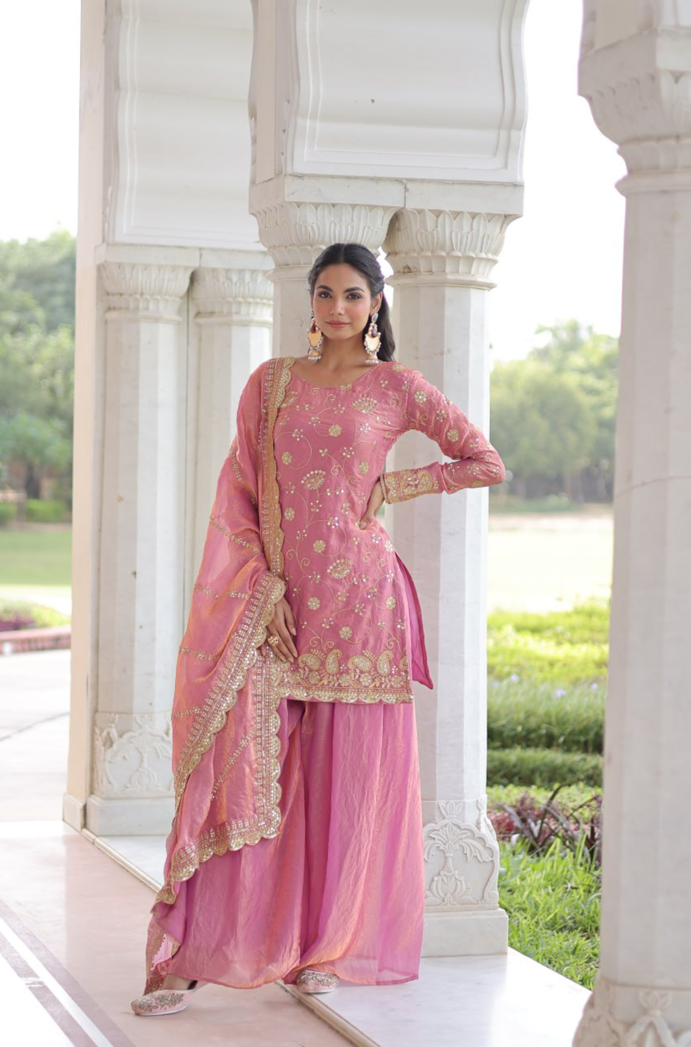 Women's Embroidered Sharara Suit Set with Dupatta