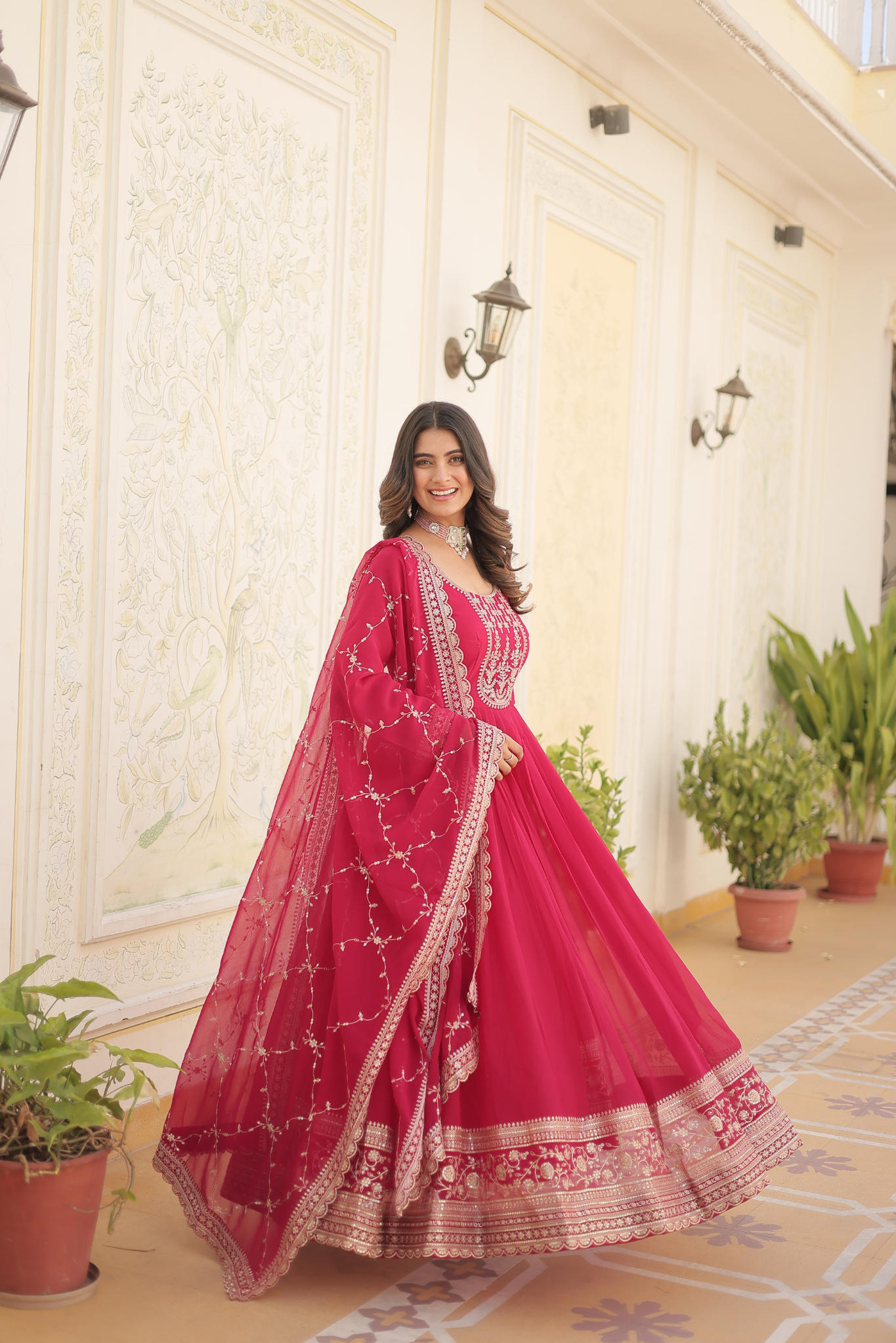 Women's Designer Embroidered Anarkali Gown with Dupatta
