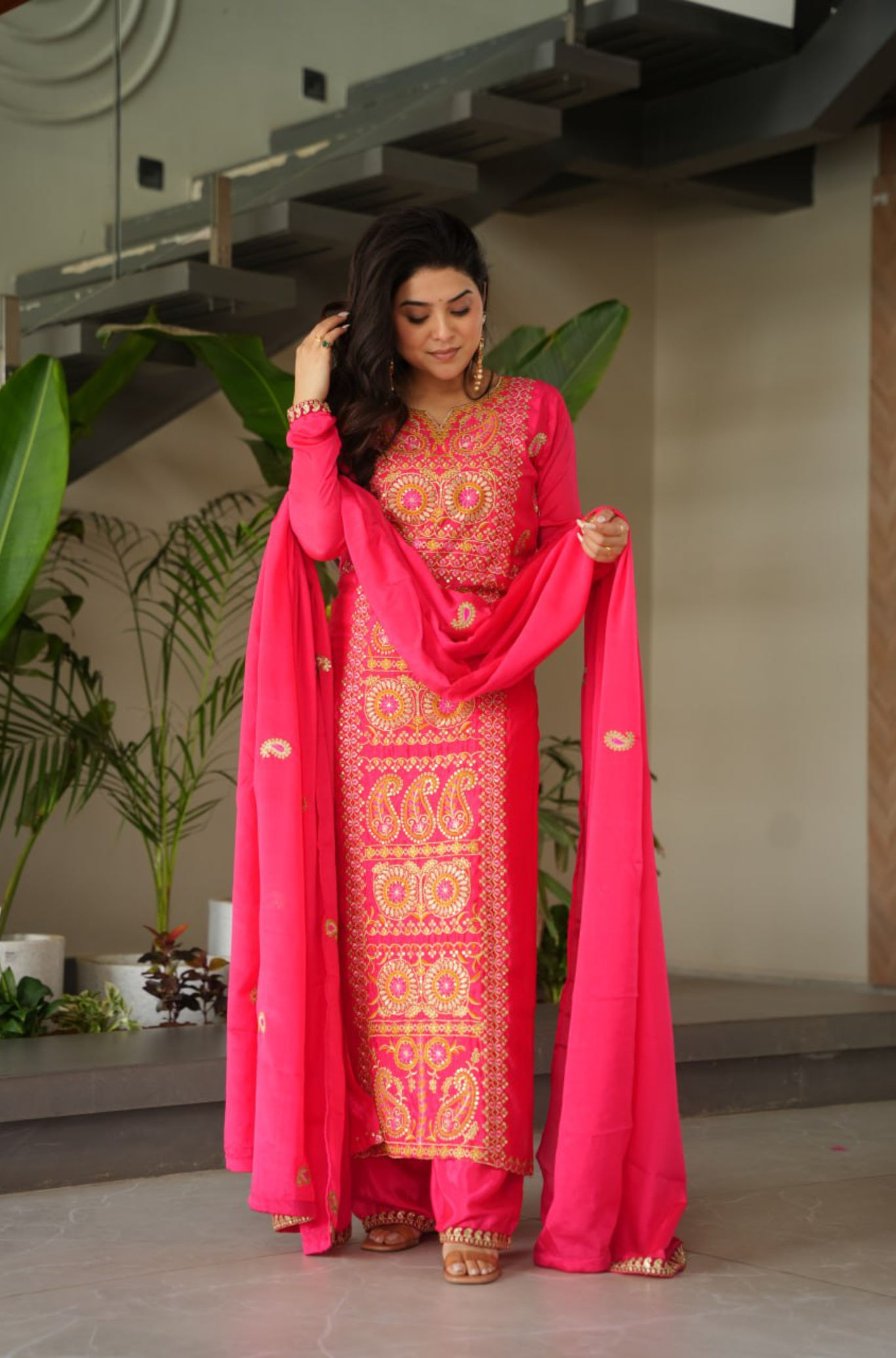 Designer Embroidered Kurta Pant Set with Dupatta