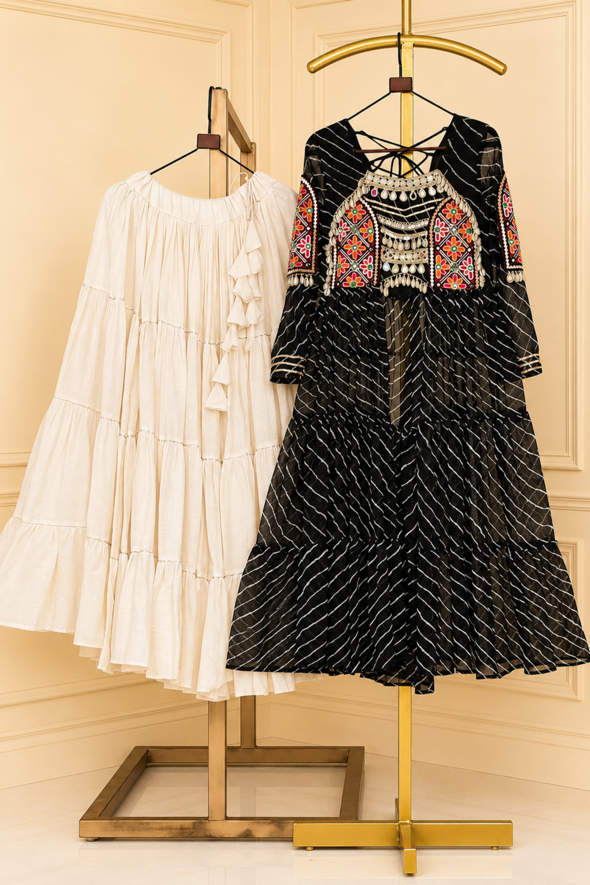 Women’s Ethnic Anarkali Gown with Bandhani Print & Kutchi Embroidery | Festive Wear