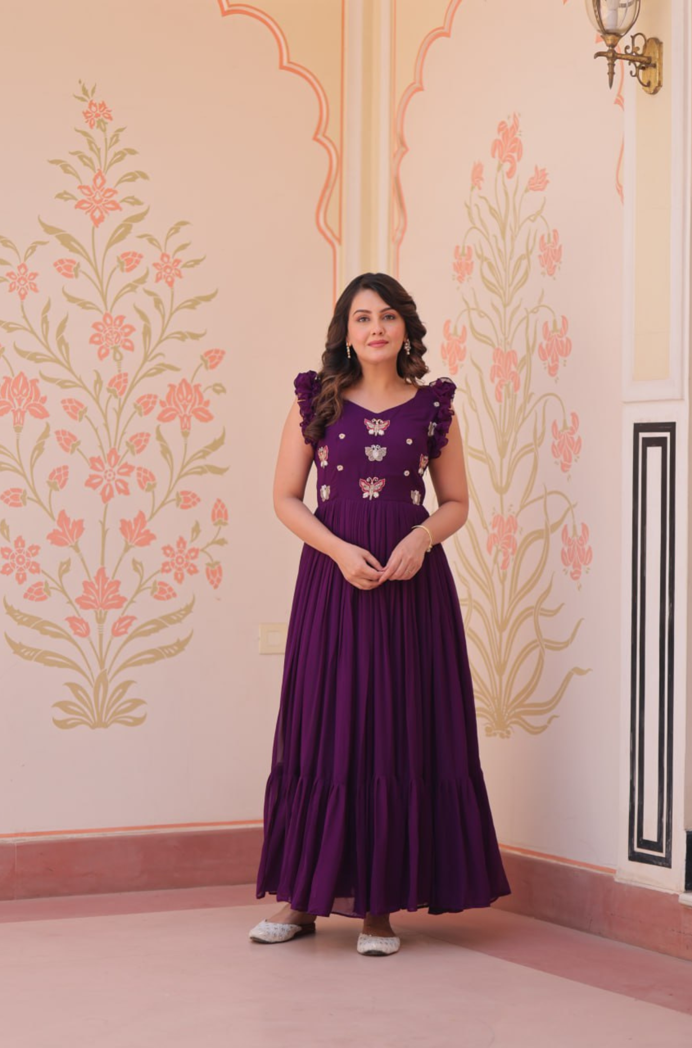 Women’s Elegant Butterfly Embroidered Anarkali Gown Dress