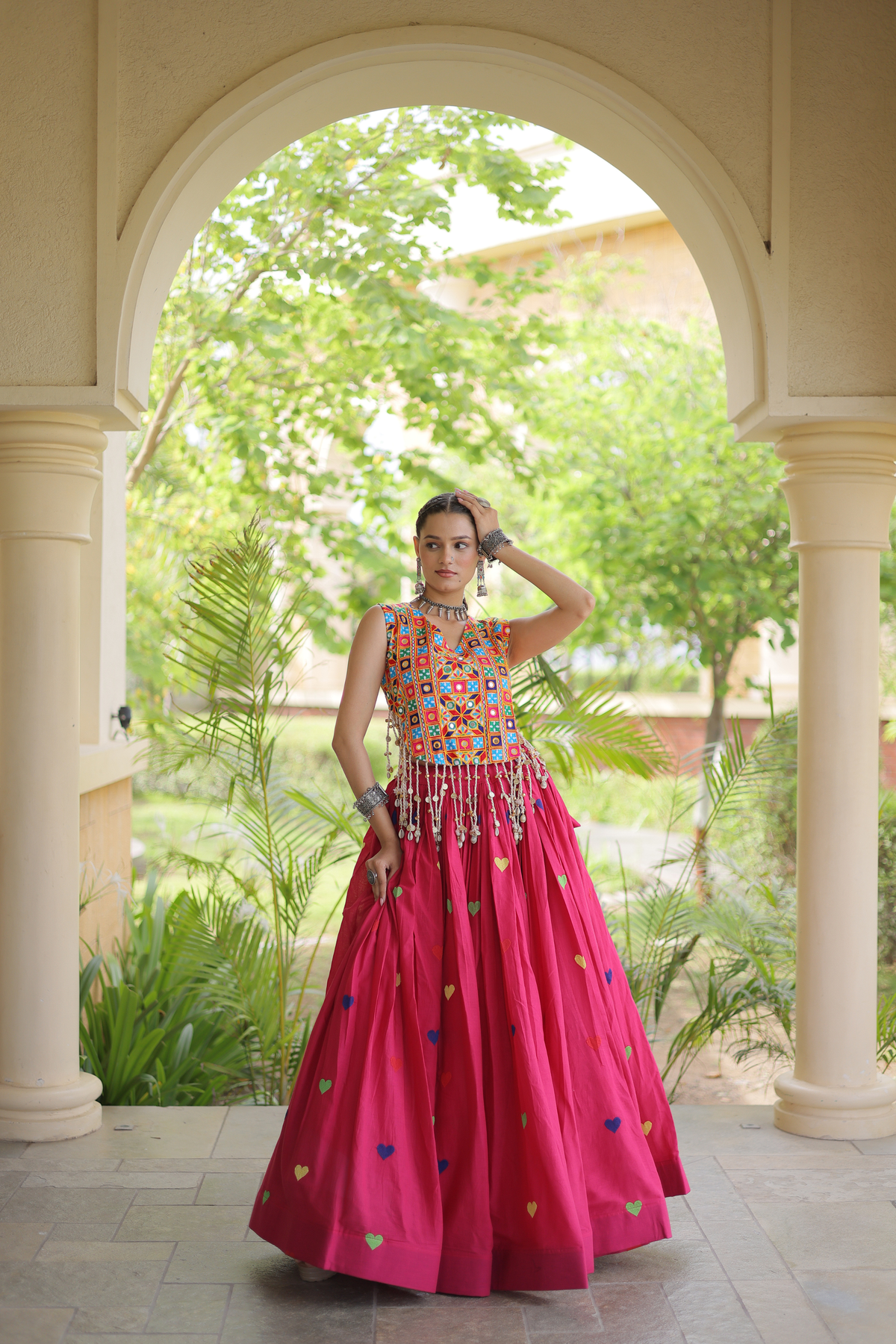 Women’s Designer Embroidered Lehenga Choli Set with Colorful Mirror Work & Flared Skirt