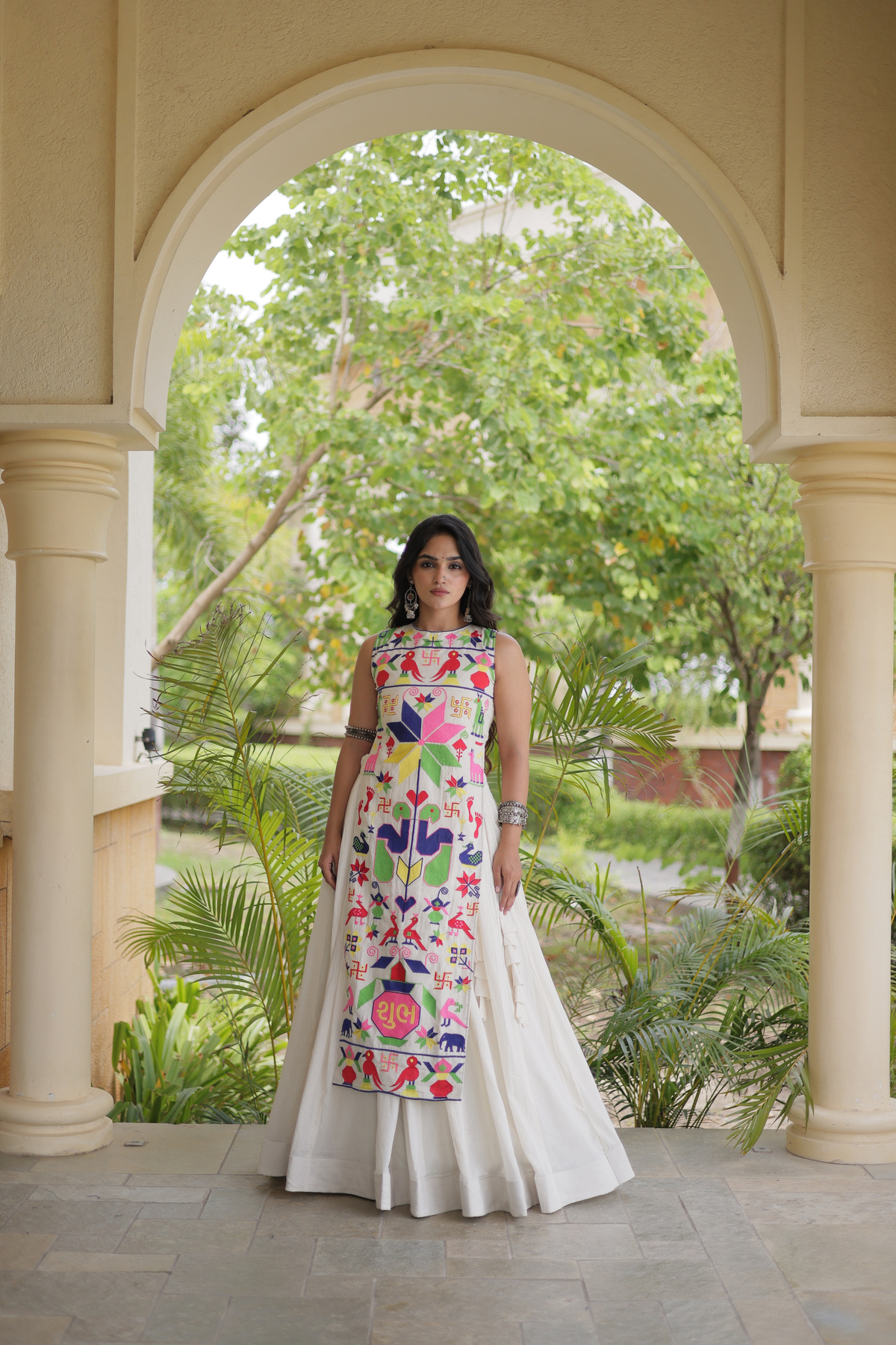Designer Embroidered Anarkali Kurta with Front Panel & Flared Skirt