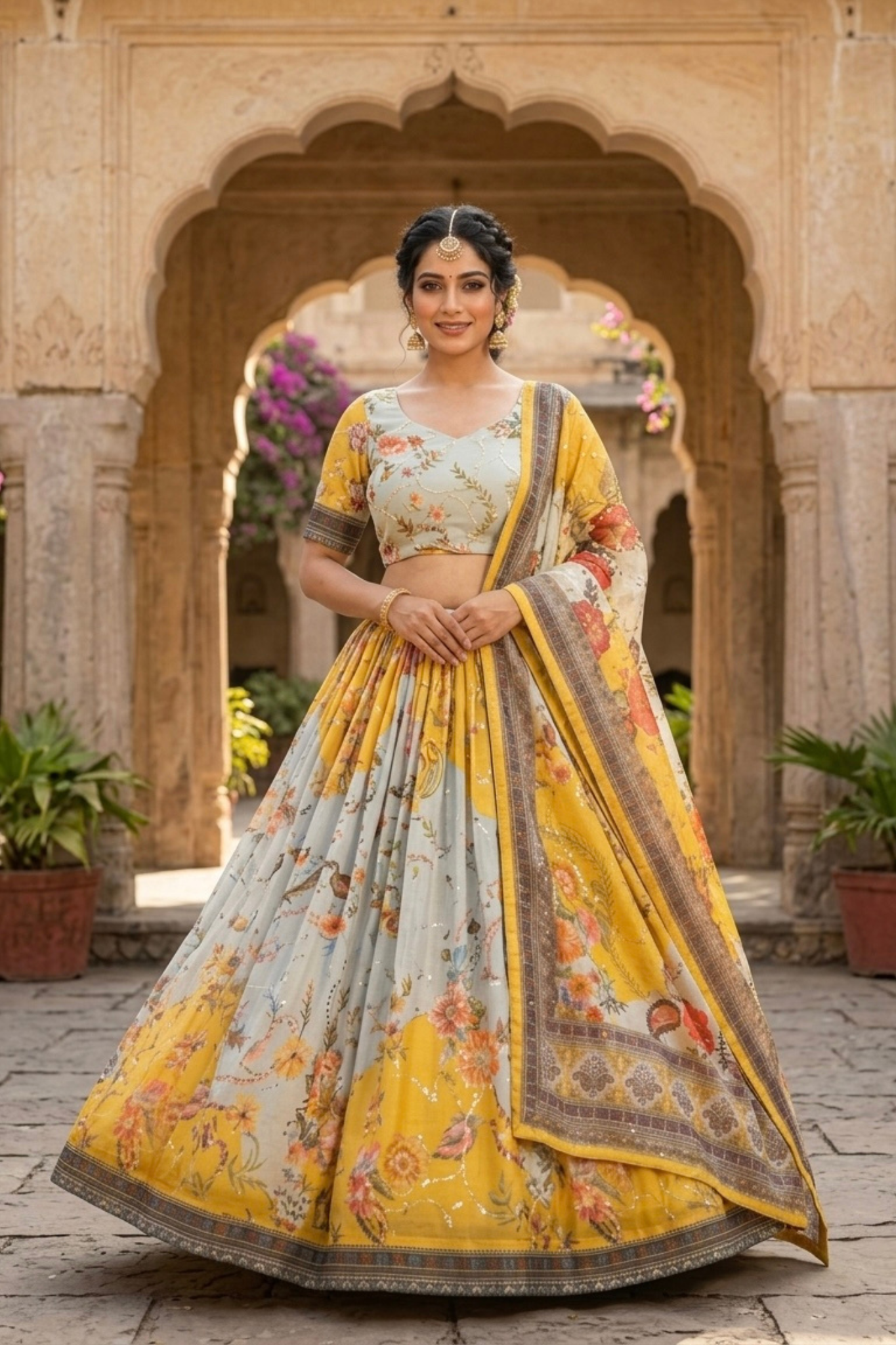 Premium Floral Printed Organza Lehenga Choli with Dupatta