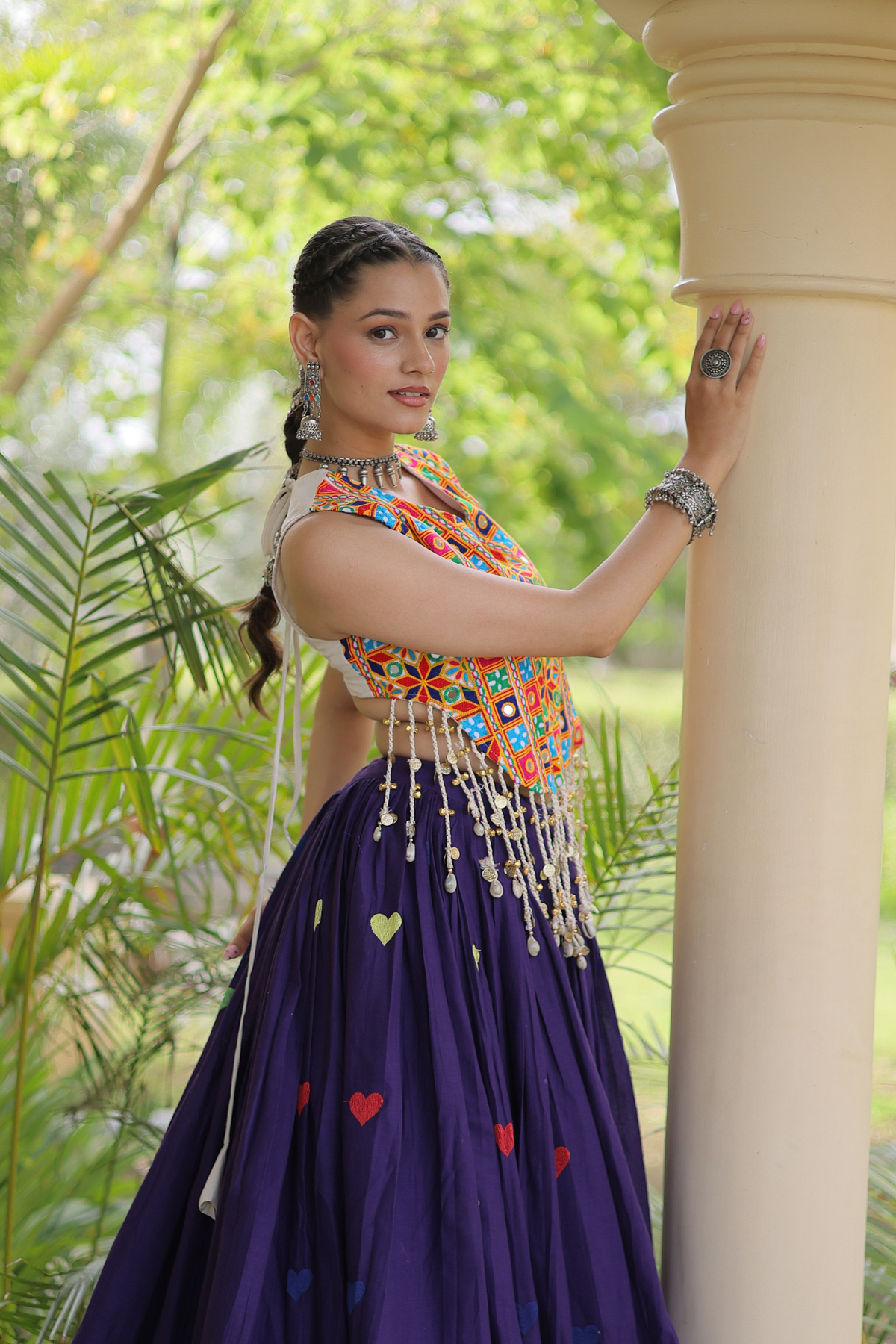 Women’s Designer Embroidered Lehenga Choli Set with Colorful Mirror Work & Flared Skirt